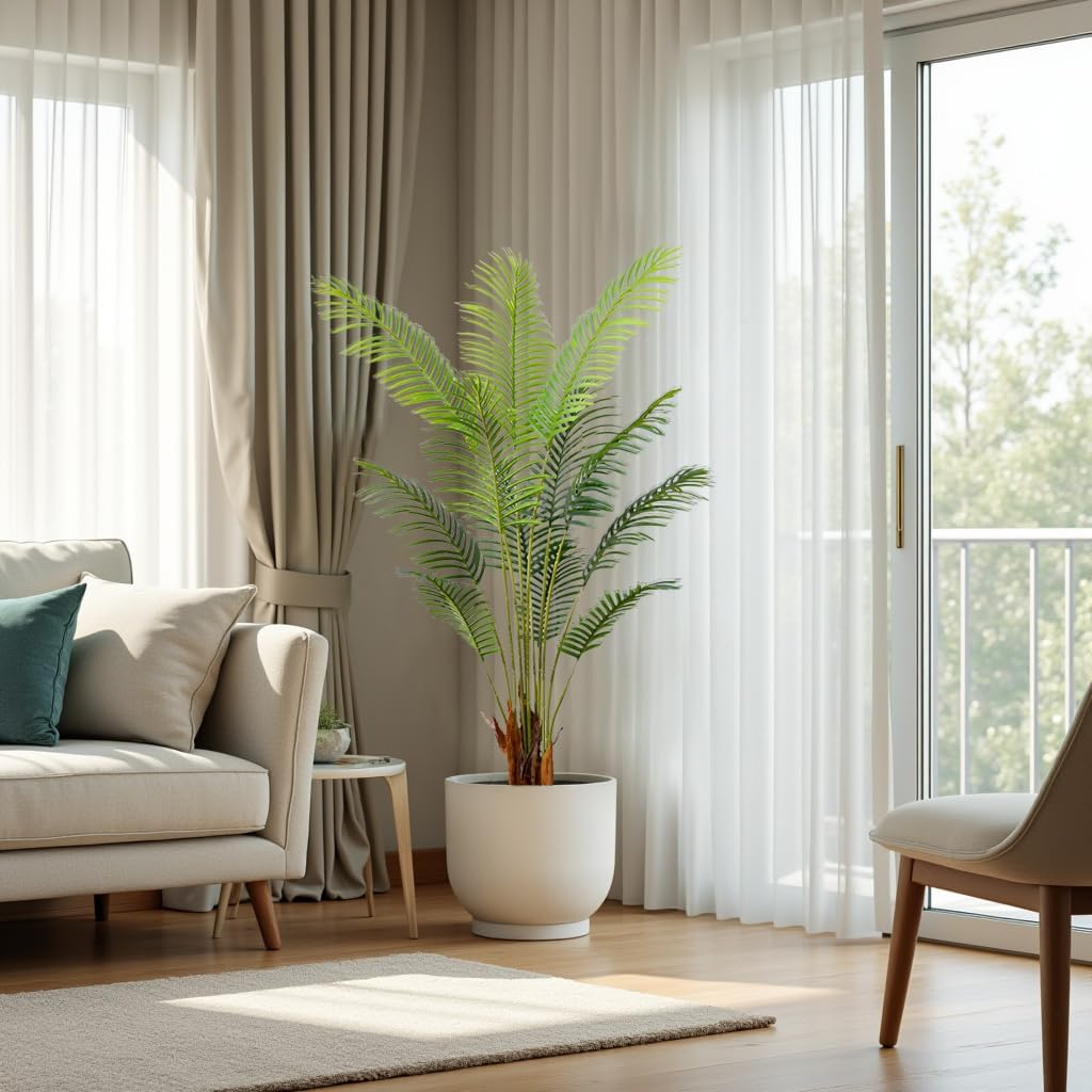 YUZU-SZ Large Artificial Areca Palm Tree 160Cm,Tall Realistic Fake Plant with 12 Leaves, Indoor Faux Tree for Home & Office Decor, Potted Tropical Greenery image number 3