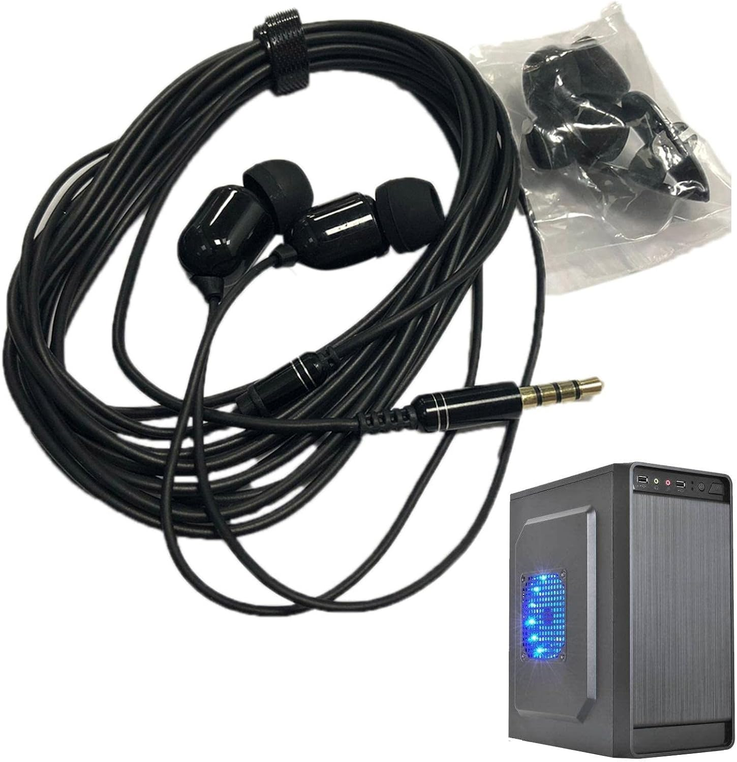 Ear Buds with Long Wired Cord | Wired in Ear Headphones with Microphone - Blocking Bass Ear Buds Headphones Corded for Long-Distance Usage for Computer And