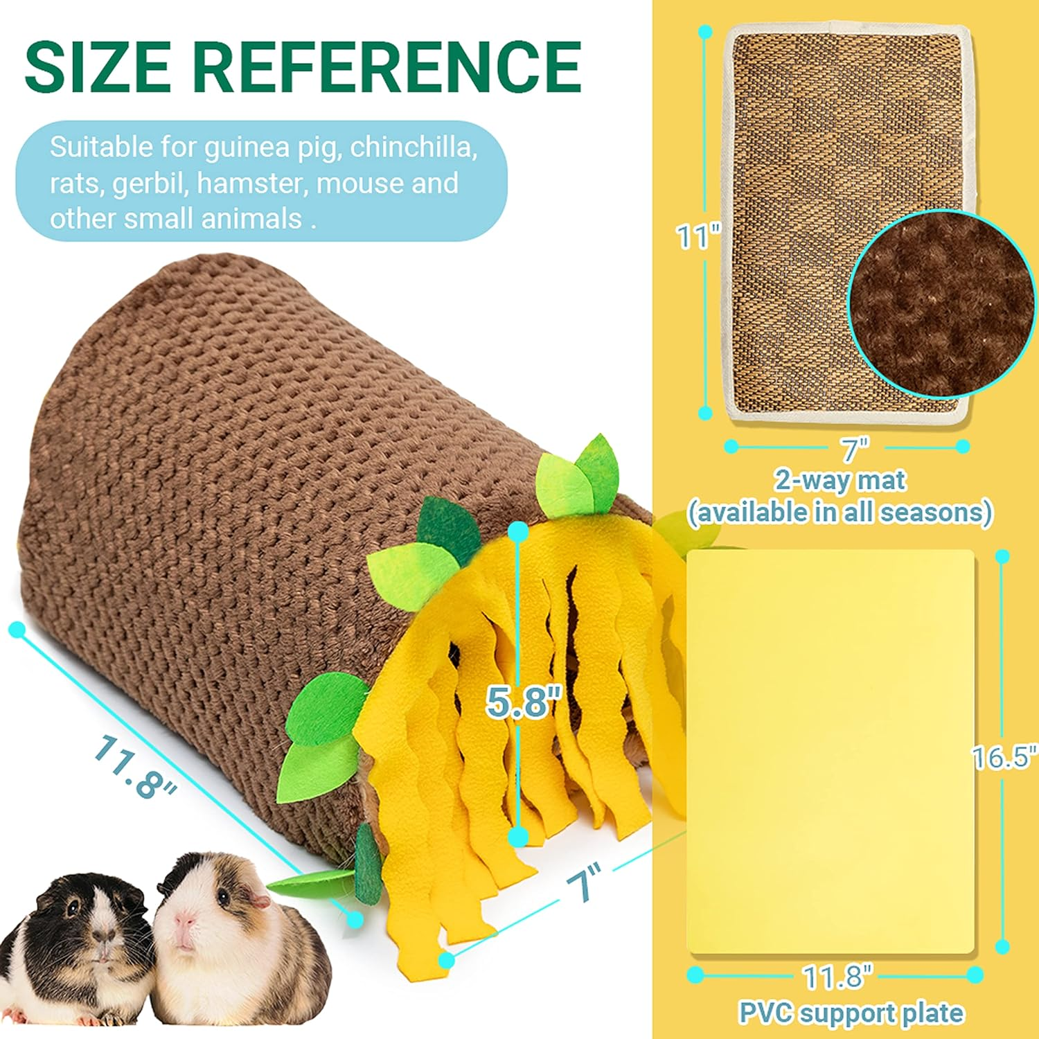 Guinea Pig Tunnel House - Small Animal Hideout Tube Cage House for Hamster Rat Mice Parrot Chinchilla Hedgehog Flying Squirrel - Playing Sleeping Resting Fleece Warm Bed Plush Nest Habitats image number 2