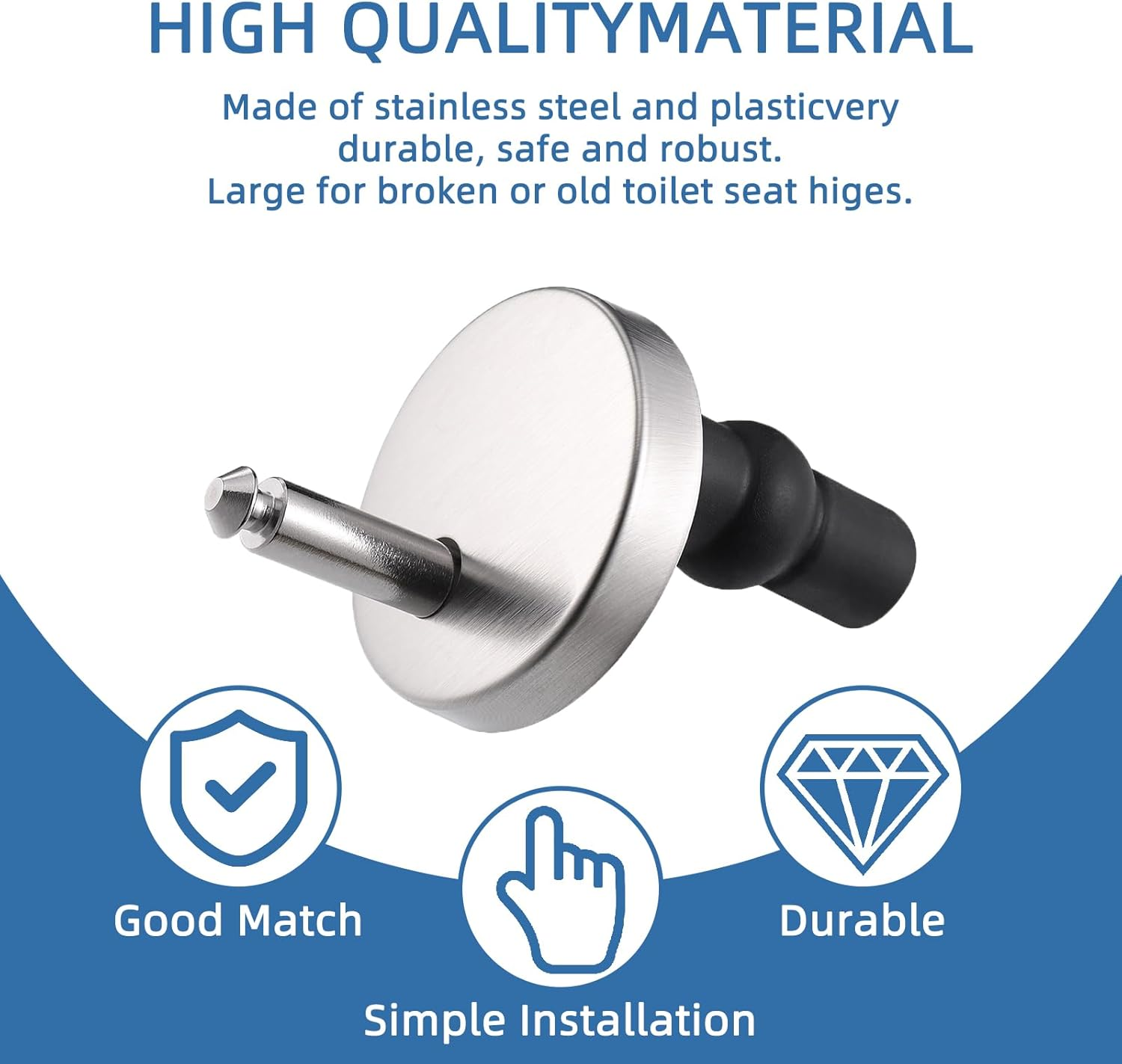 Universal Toilet Seat Fixings Kit - Heavy Duty Quick Release Toilet Seat Hinges & Bolts - Anti-Slip D Shape Toilet Seat Buffers - Fittings for Soft Close Hinges Replacement image number 3