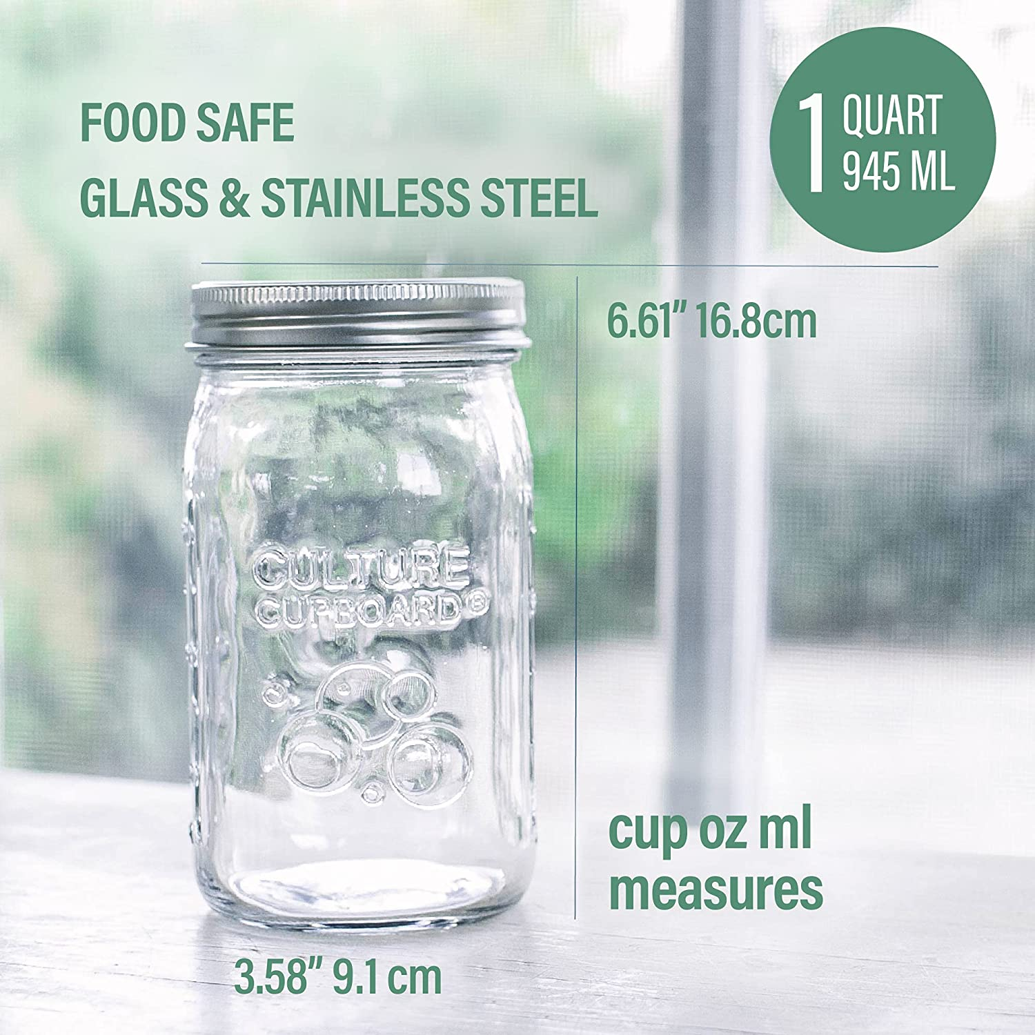 Mason Jar Wide Mouth Glass Jar 32Oz (945Ml) with Lid for Kitchen Storage and Organization &ndash; Versatile Food Container for Canning Fermentation and Yogurt Makers image number 1