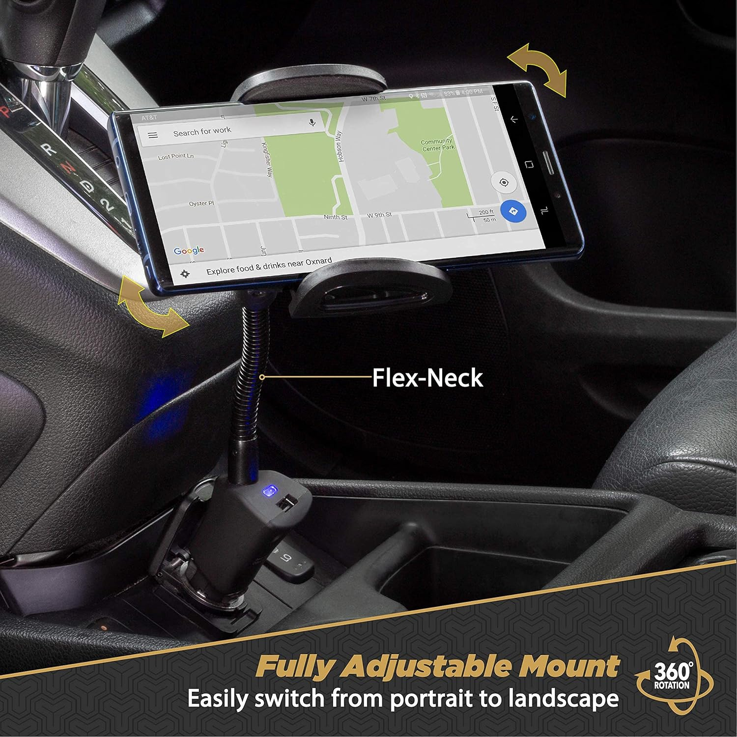 Scosche SUH12V Select Power Socket Mount with Phone Mount for Car, Flexible Neck, and USB Charging Port, 360 Rotation, Black image number 2