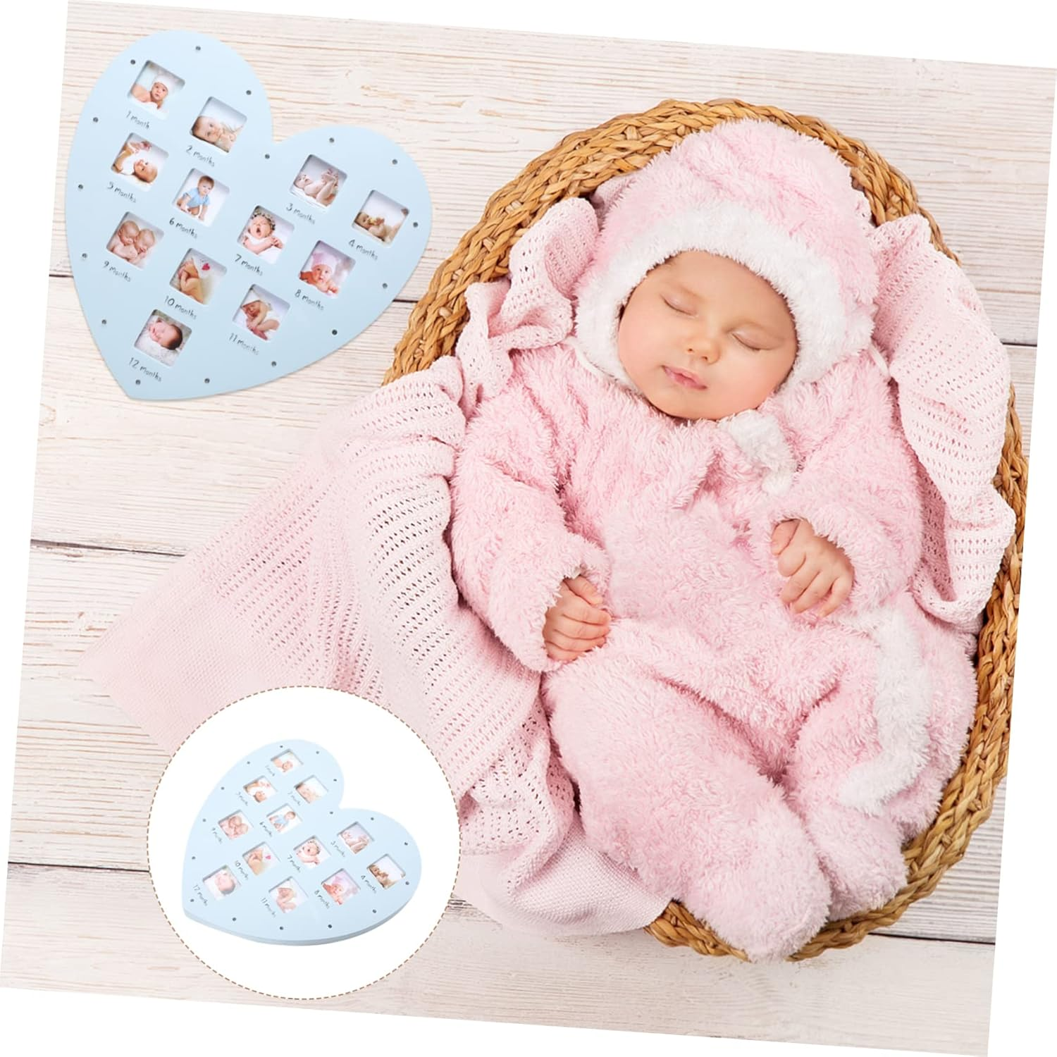 1Pc Heart Shaped Month Growth Picture Frame for Creative Photo Decor for First Year Wall Hanging Table Ornament Keepsake for Parents