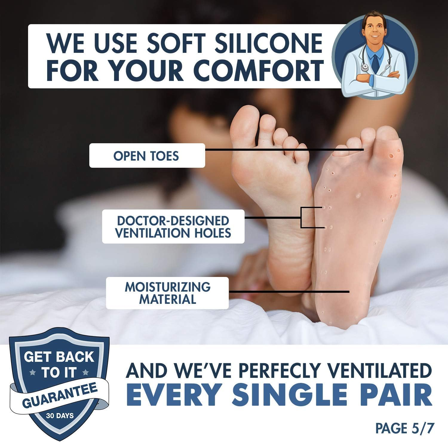 Dr. Frederick'S Original Moisturizing Gel Socks - 4 Pc - Prevents Dry Cracked Heels & Cracked Feet - Day & Night Socks - W4-10 | M5-8 image number 5