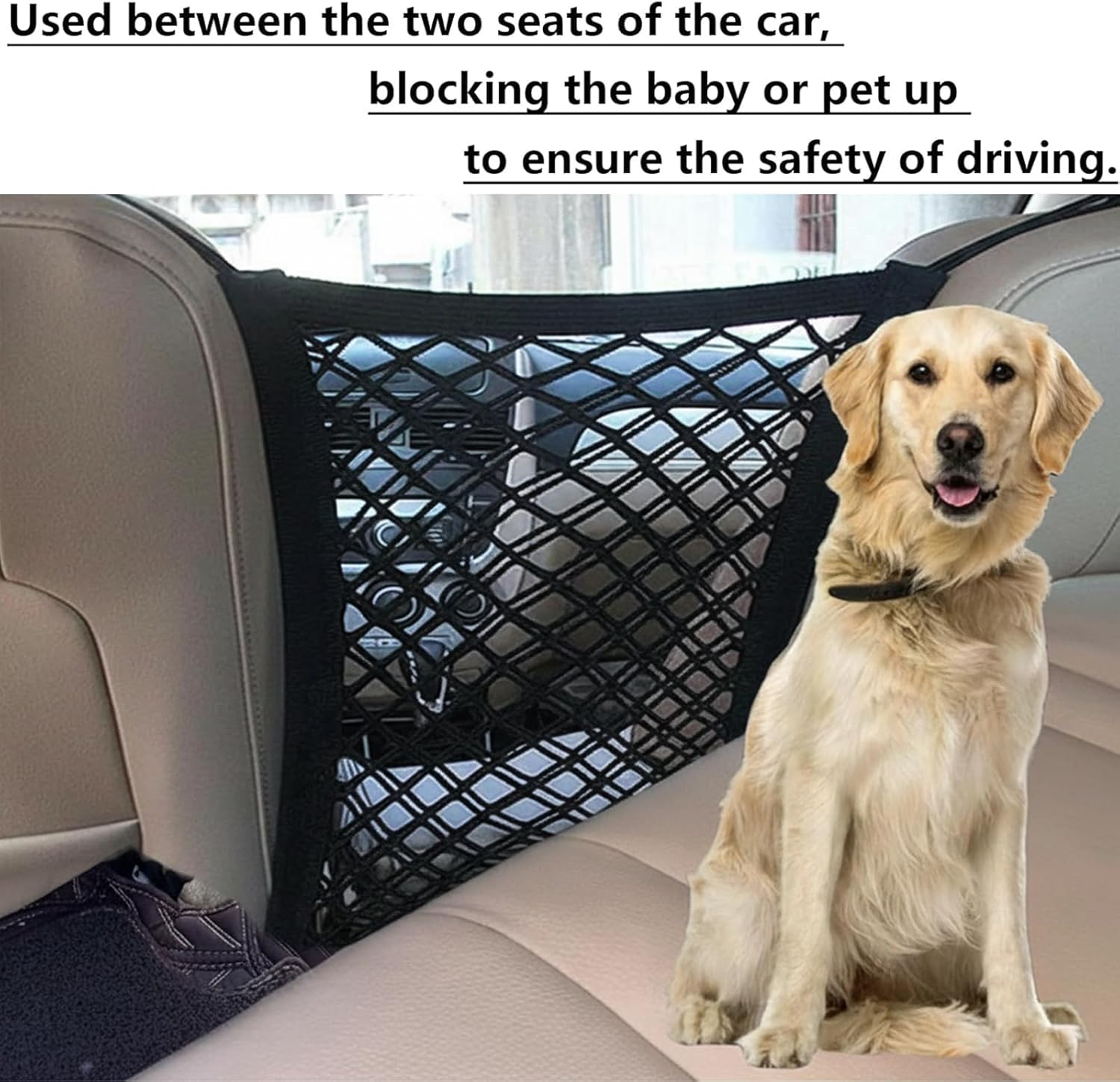 Adjustable Pet Barrier for Car, Heavy-Duty Dog Barrier Net Keeps Pets Safe in Back Seat, Universal Fit Cargo Net for Cars, Trucks and Suvs with Easy Installation image number 2