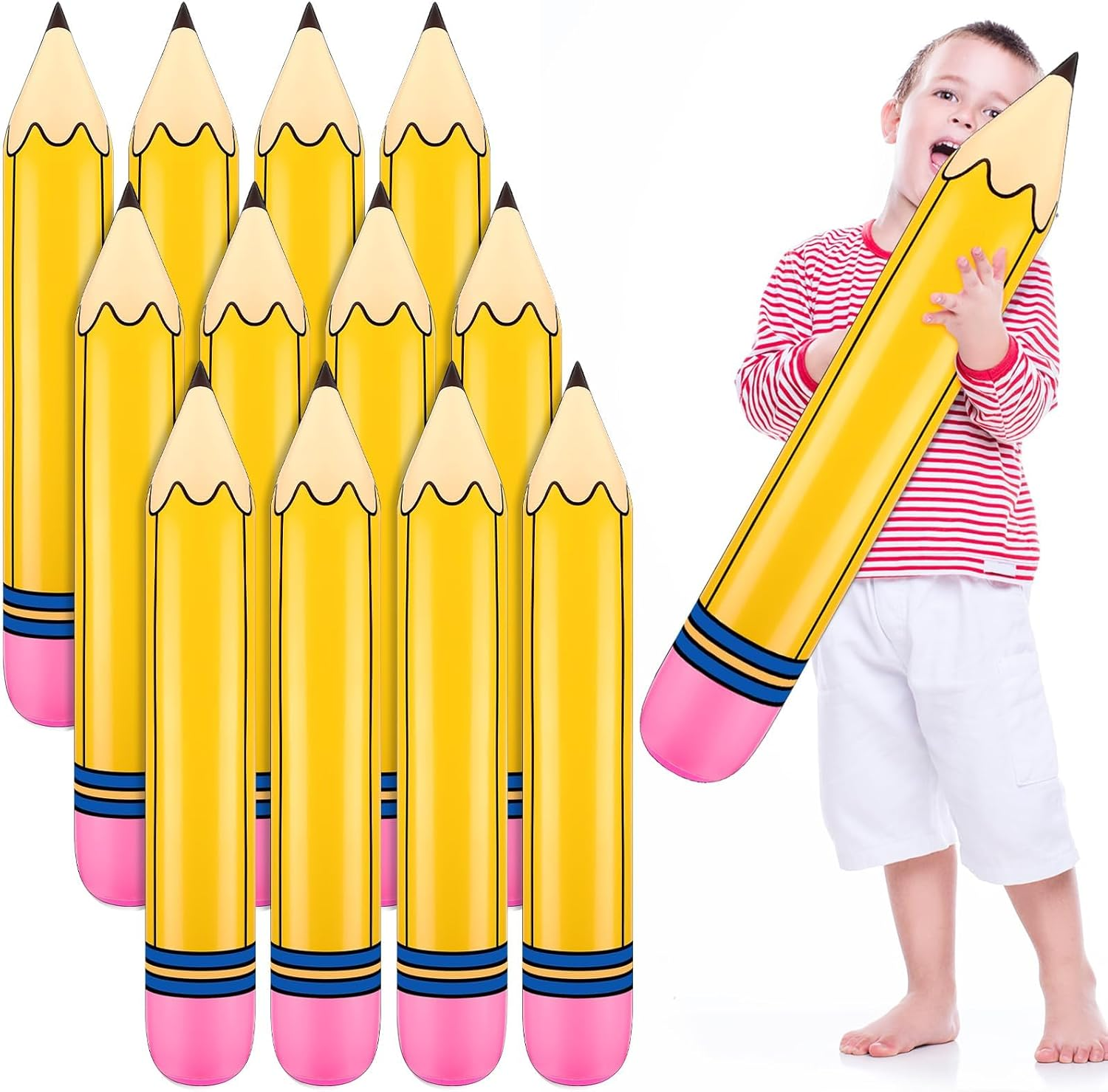 Inflatable Balloon Pencil Decoration Large Big Huge Giant Size Jumbo Birthday First Day Back to School Classroom Graduation Party Favor Supply Blow up Crazy Novelty Decor Bulk Props Kid Pack Set Kit image number 5