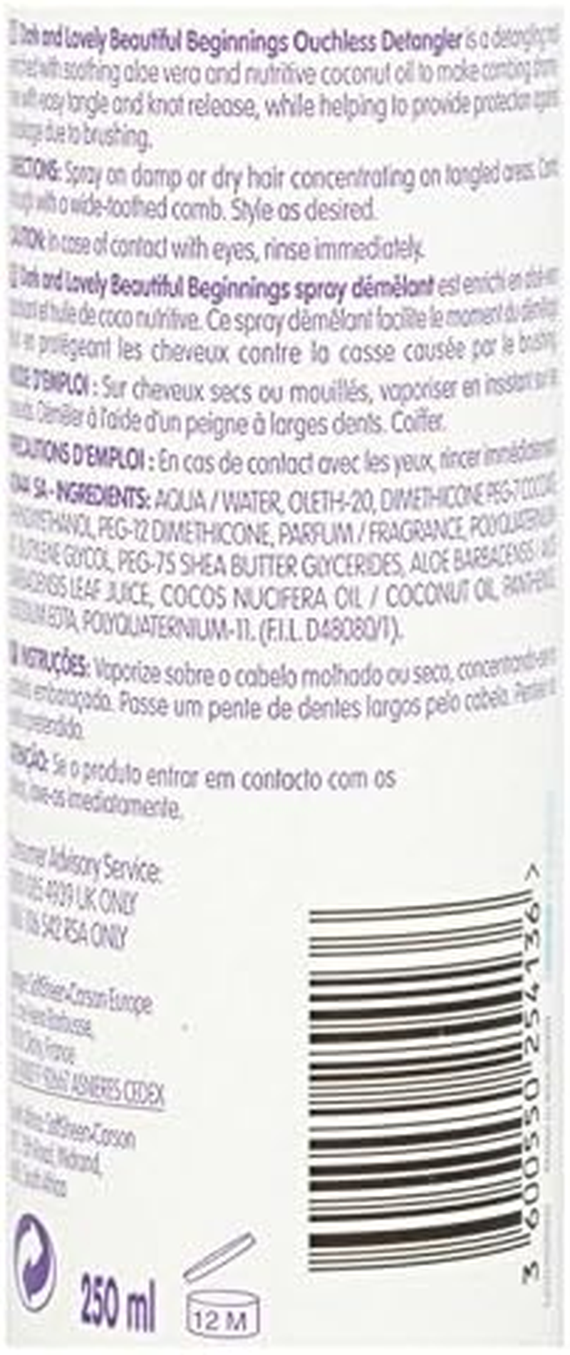 Softsheen-Carson Dark & Lovely Beautiful Beginnings Ouchless Detangler Spray 250Ml image number 3