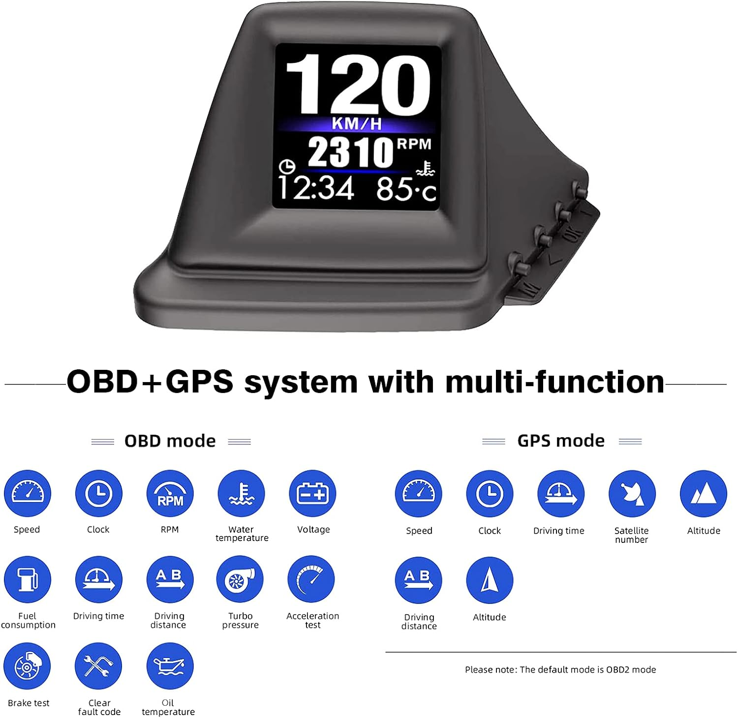 Car HUD P8, OBDII & GPS Dual System, 2" LED Display, Black image number 1