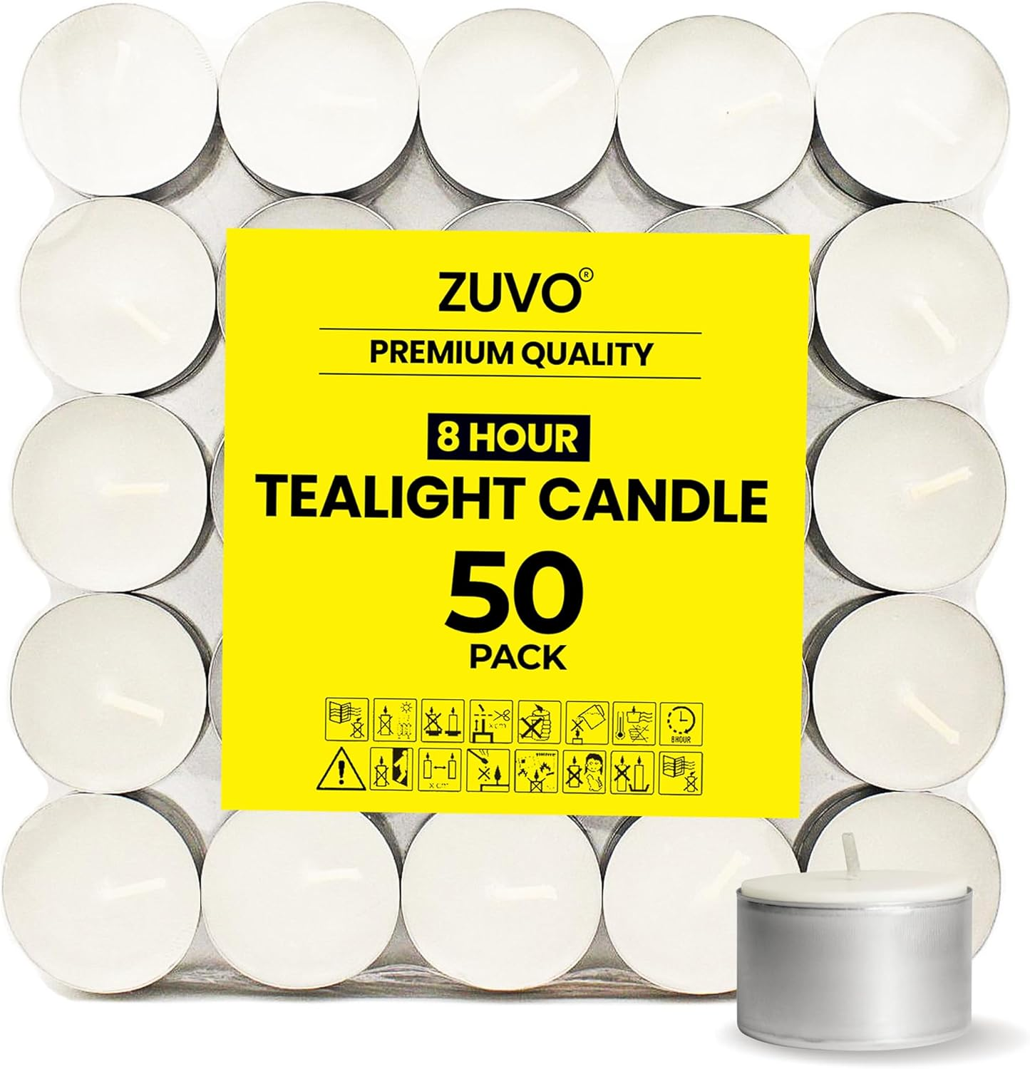 8 Hour Tea Lights Candles (50 Pack) - White Long Lasting Tea Lights - Unscented - 3.8 X 2.3 CM, 8Hr