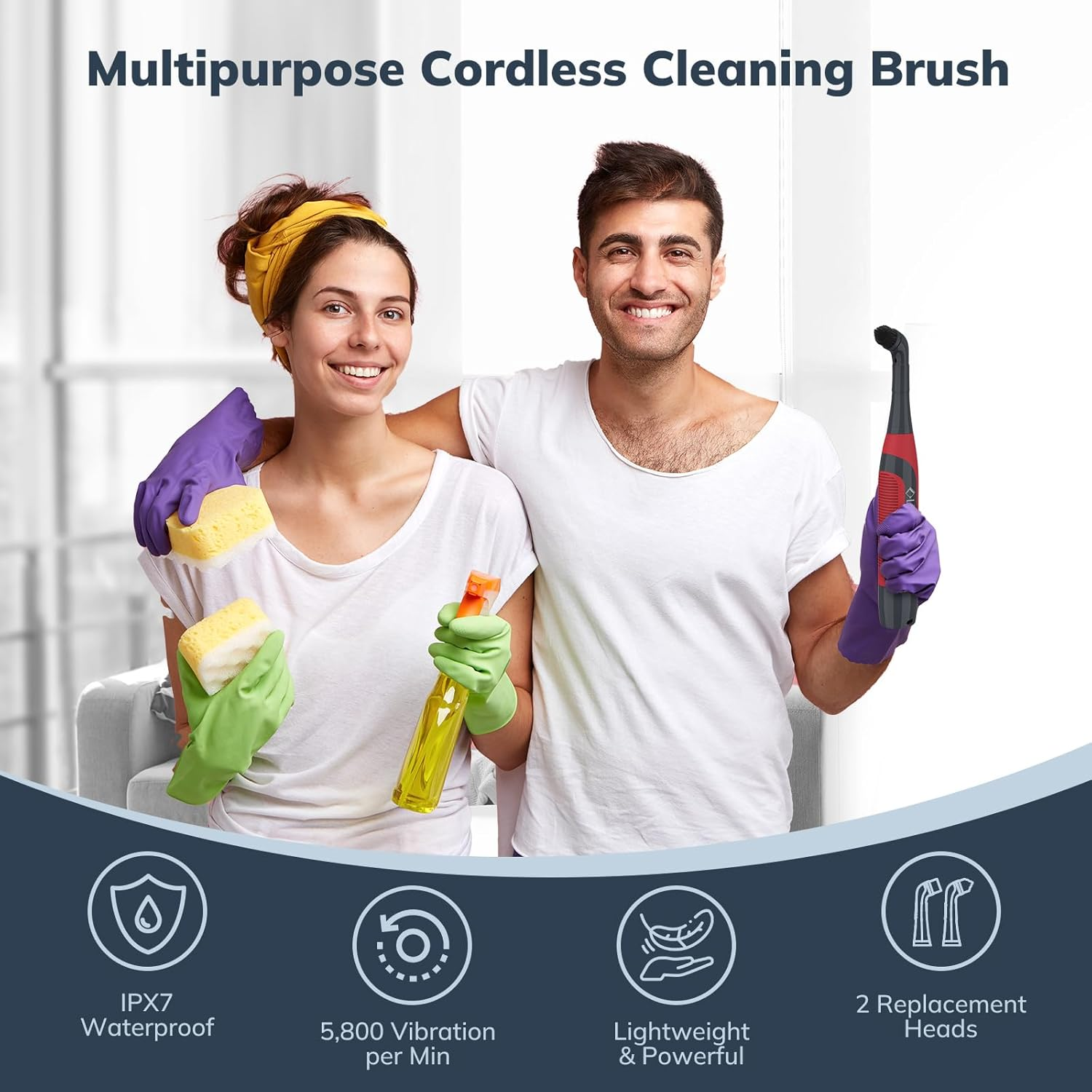 Lifebasis Cordless Electric Cleaning Brush &ndash; Handheld Power Scrubber with 2 Replaceable Heads, IPX7 Waterproof, for Grout, Tile, Sink, Kitchen, Bathroom & Corner Cleaning - Red image number 4