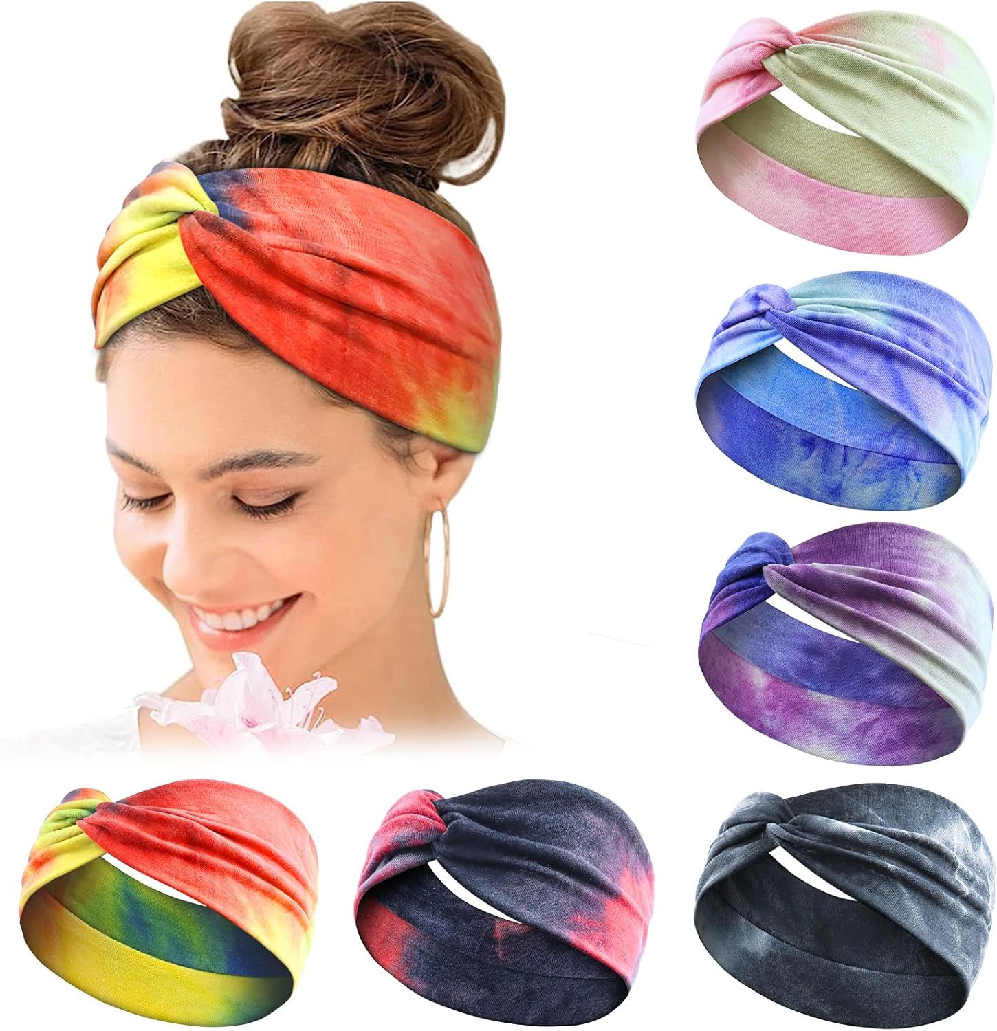 Women'S Hair Bands Wide Elastic Soft 6 Pieces Summer Boho Headband Print Hair Accessories Yoga Sports Hairband Multicoloured Thin Headbands (G)