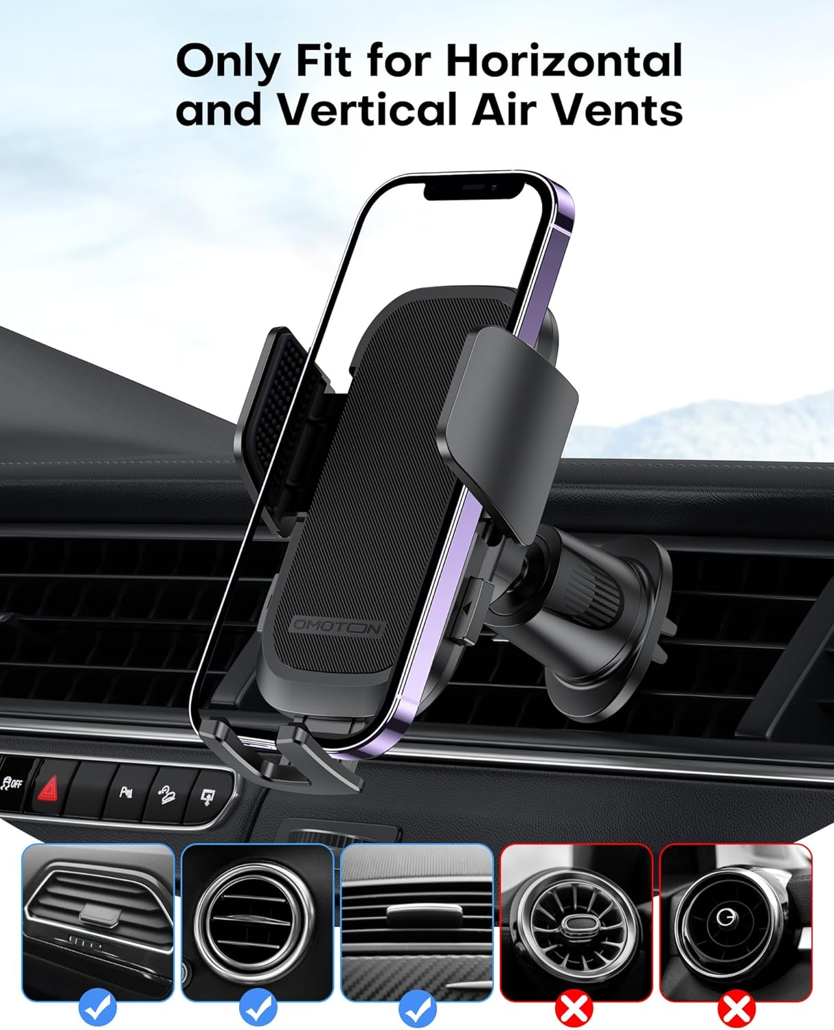 OMOTON Car Phone Holder Mount for Car Air Vent [Metal Clip], Cell Phone Holder Car Hands Free Cradle in Automobile, 360&deg; Adjustable Cellphone Vent Clamp Fit for Iphone 14 13, All Smartphones, Black image number 3
