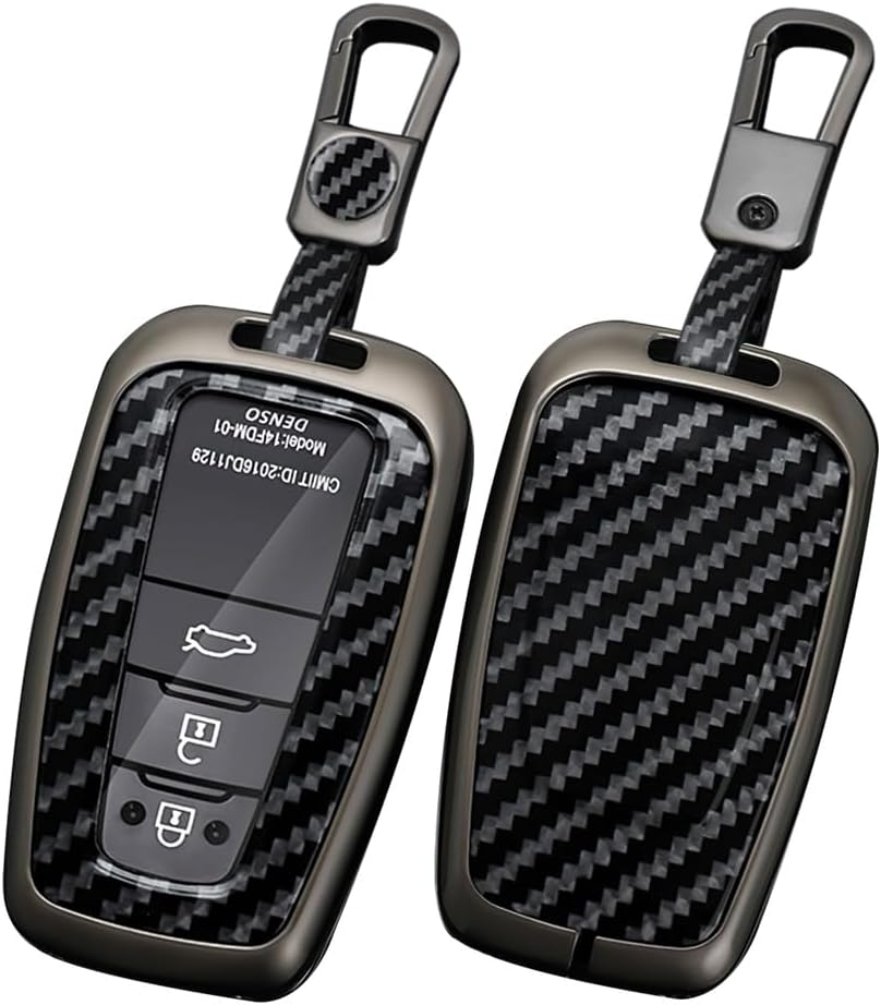 Ontto Metal Car Key Fob Cover Fit for Toyota Camry CHR Corolla RAV4 Avalon Land Cruiser Prado Prius 2017-2022 Key Case Keyring PVC Key Shell Holder Keychian Accessories 2/3/4 Button Black