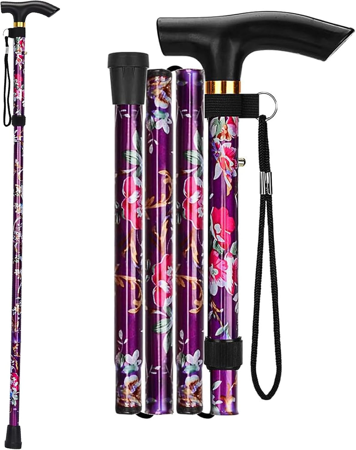 Foldable Walking Cane for Seniors,Walking Sticks for Women Folding Walking Sticks Adjustable Walking Stick， Pocket Cane Lightweight Adjustable Heavy Duty Folding Walking Stick image number 5