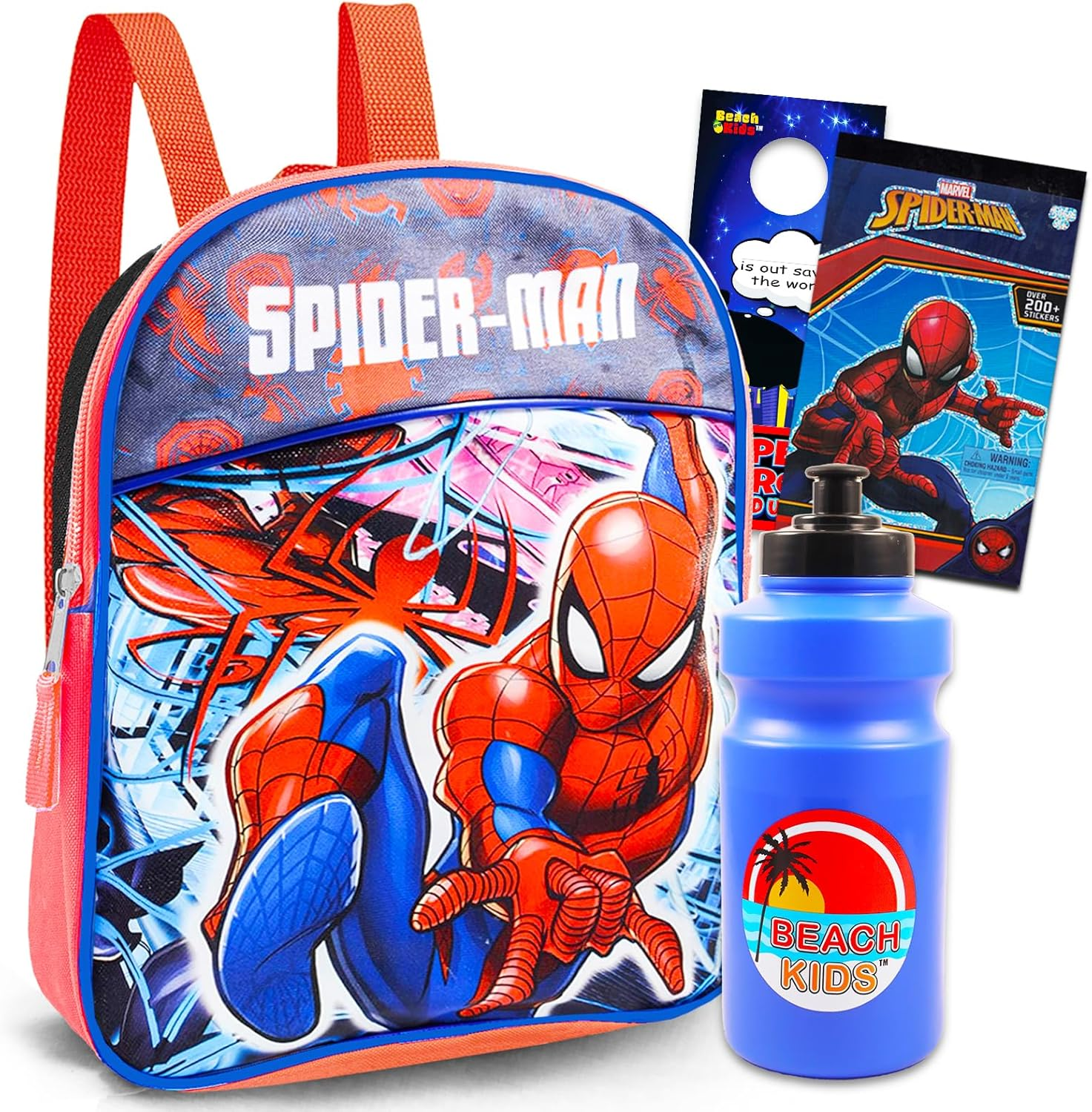 Marvel Spiderman Mini Backpack for Boys, Kids ~ 4 Pc Bundle with 11" Spiderman School Bag for Kids, Water Pouch, Stickers, and More | Spiderman Preschool Supplies image number 5