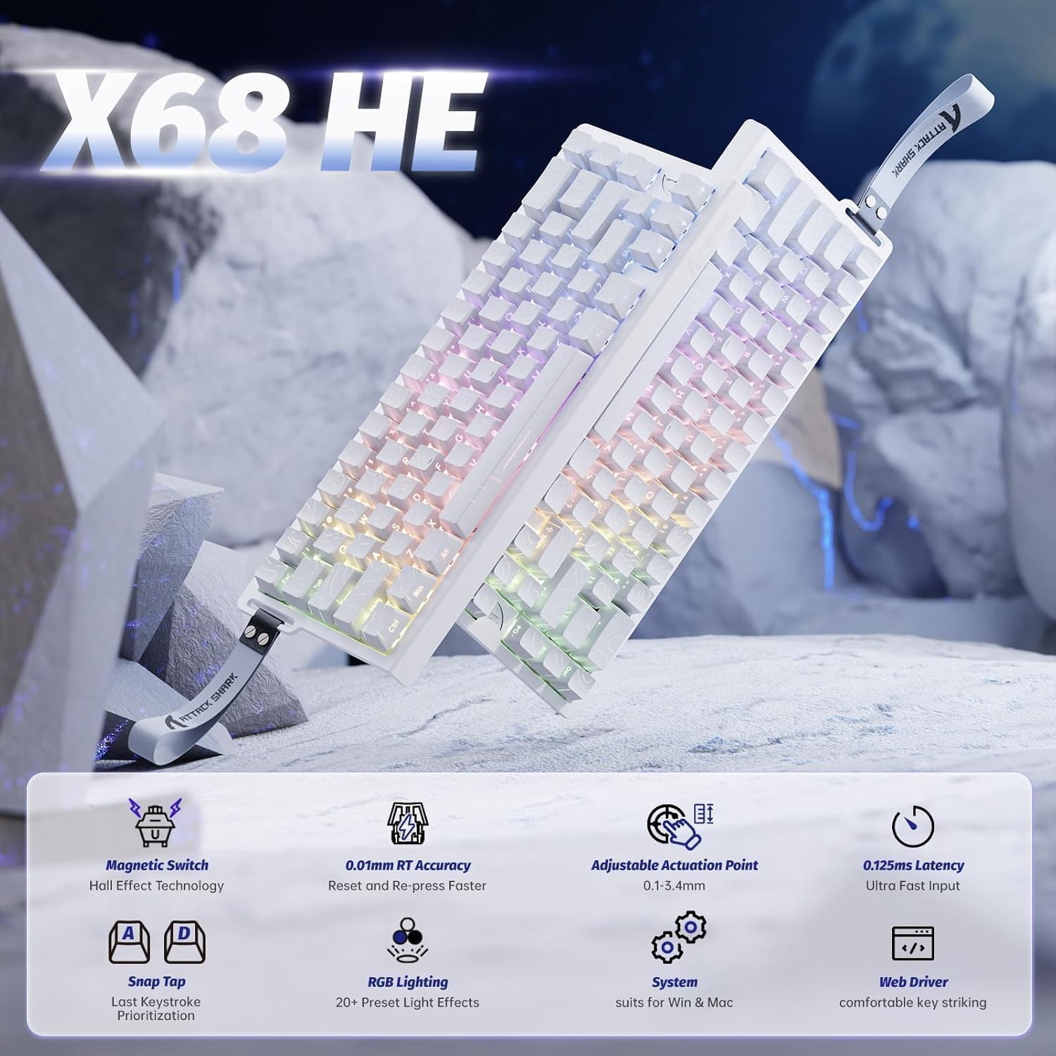 Attack Shark X68 HE Gaming Keyboard & R1 Mouse Combo,8Khz Magnetic Switch Keyboard, 16.8M RGB, Custom Actuation, 55G Ultra-Light Mouse with 18,000 DPI & Tri-Mode Connectivity for Esport Gamer-White image number 1