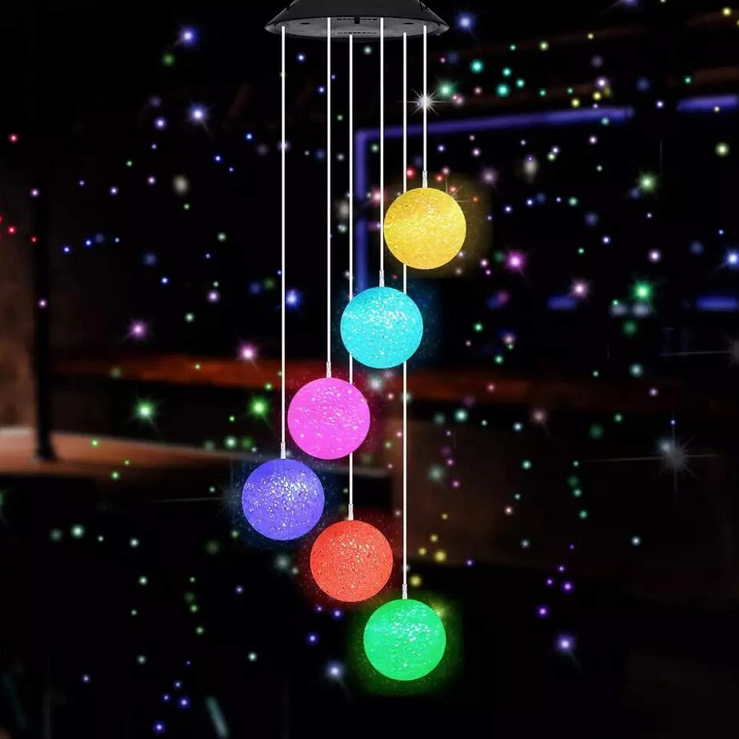 Mortime LED Solar Crystal Ball Wind Chime, 25" Mobile Hanging Wind Chime for Home Garden Decoration, Automatic Light Changing Color (Crystal Ball)