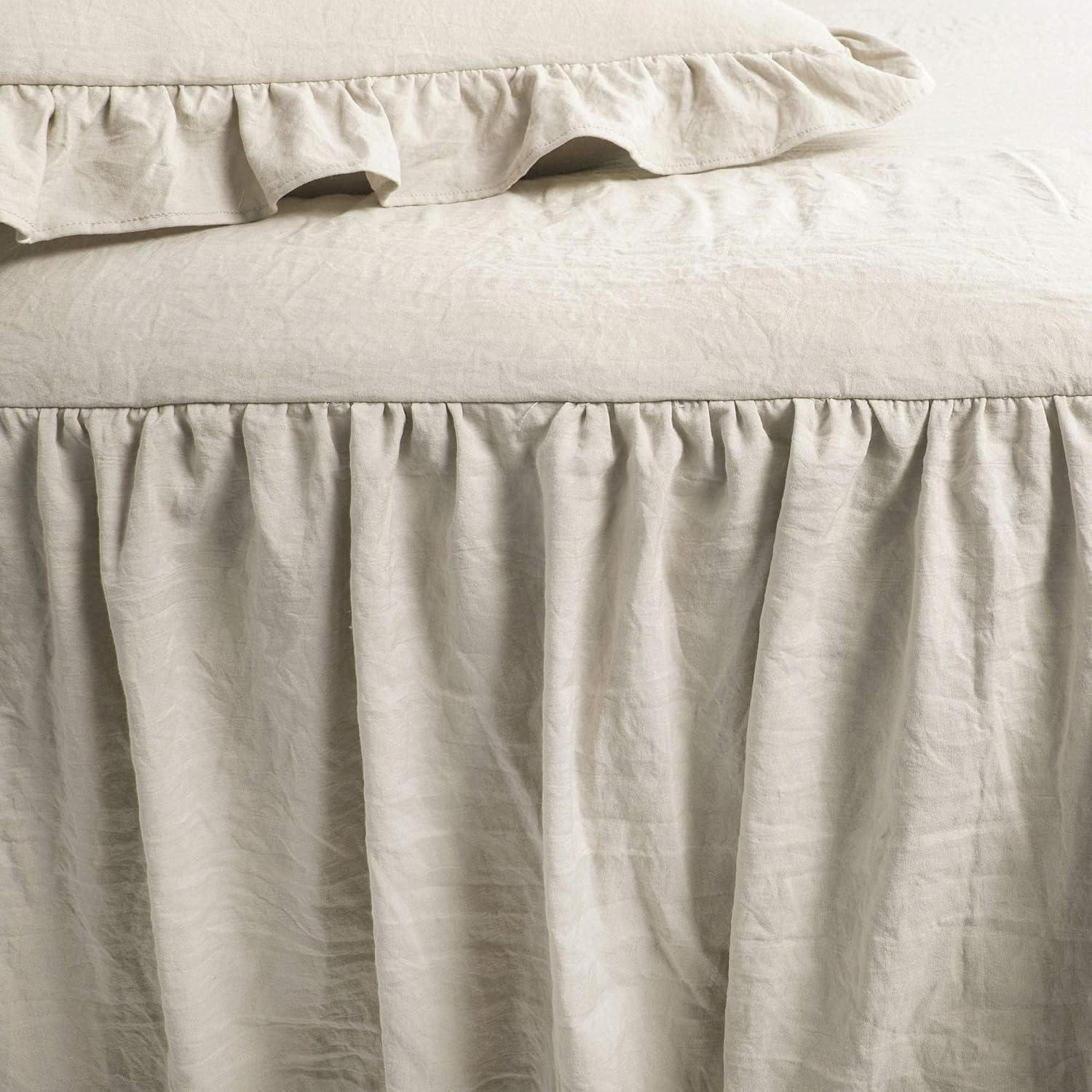 Lush Decor Ruffle Skirt Bedspread 3 Piece Set, King, Neutral - Beige King Bedding - Ruffled Bedspread - Vintage Farmhouse Decor image number 2