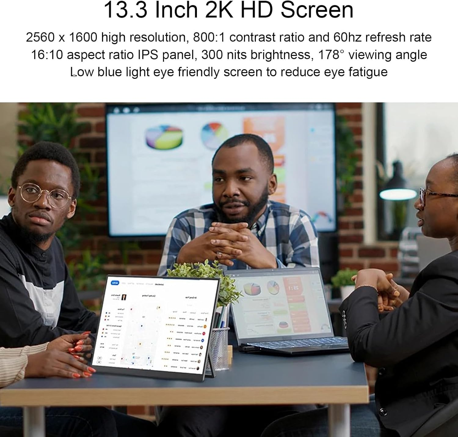 13.3 Inch 2K Portable Display, 60HZ 2560 X 1600 Full HD IPS Screen, Ultra-Thin Portable Touchscreen Monitor, USB C Type C Mini HDMI, Computer External Display for Laptop Phone Switch