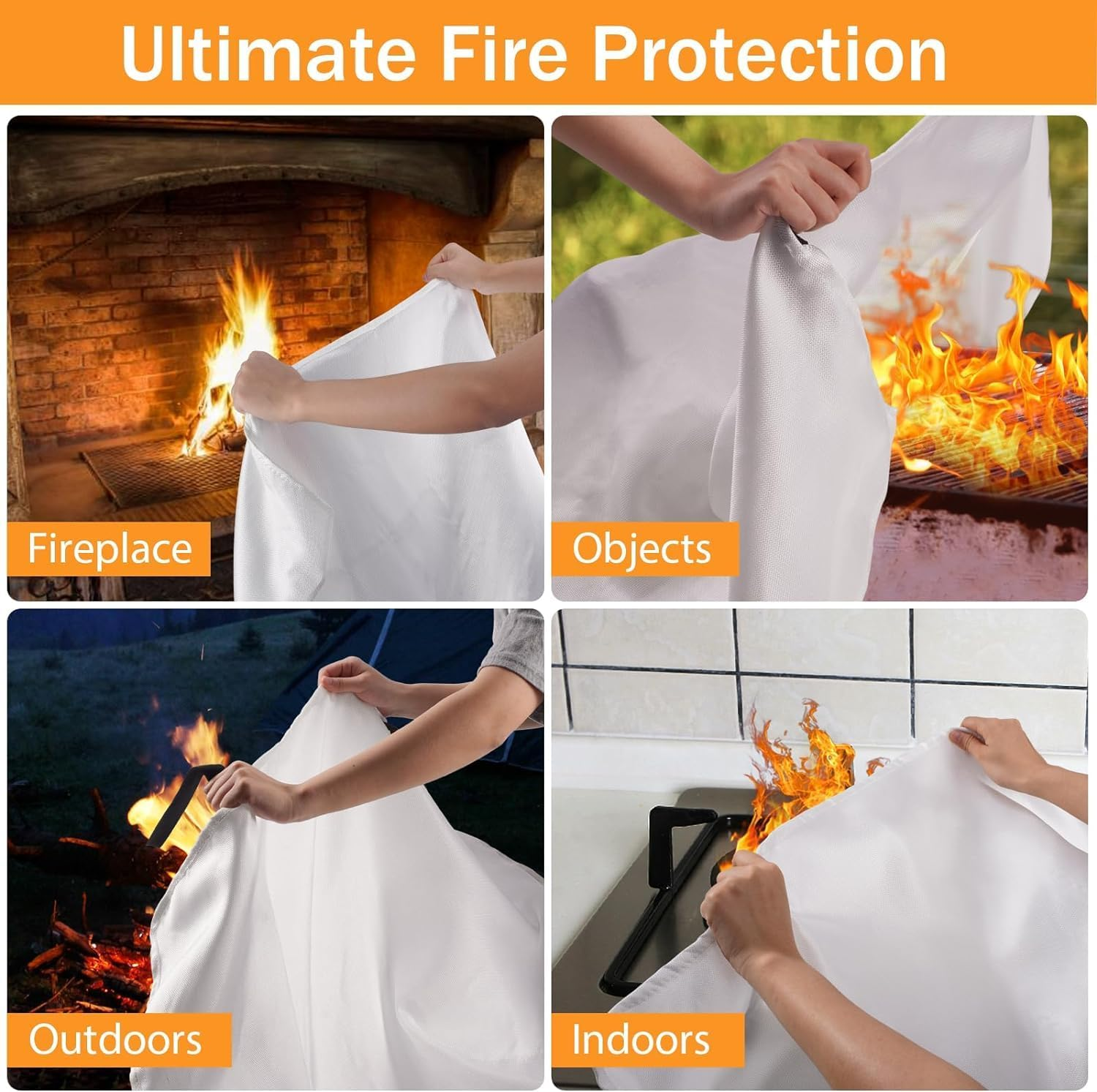 Emergency Fire Blanket for Home Kitchen - KANHIRO Fiberglass Fire Suppression Blanket Great for School, Fireplace, Grill, Car, Office, Warehouse (4 Pack, 1M X 1M) image number 3