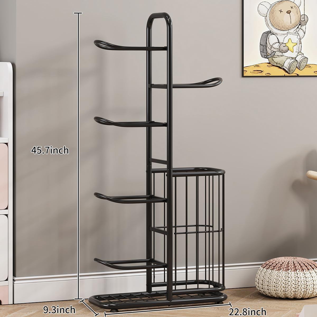 Ball Storage Rack with Basket - Football Stand, Sports Equipment Organizer for Garage, Basketball Holder, Toy/Sports Gear Storage Indoor (5 Balls) image number 4