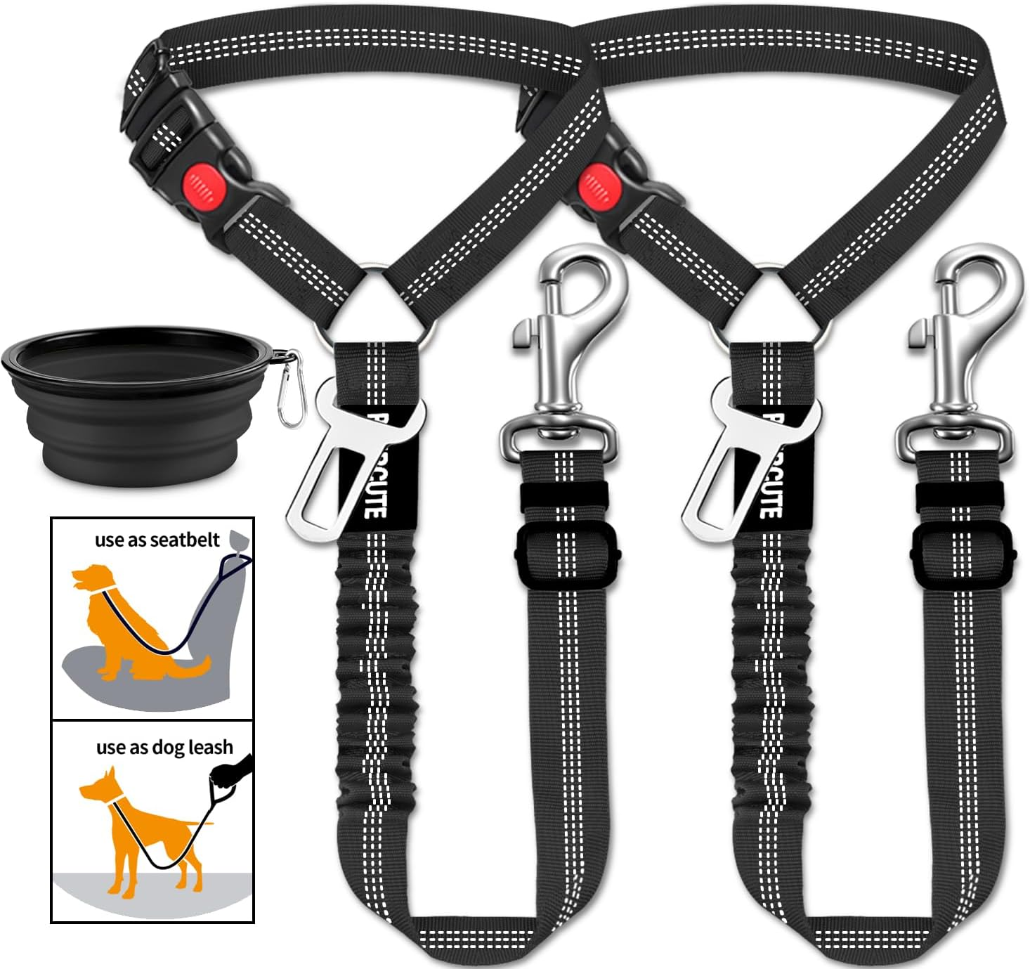 3 Piece Dog Car Seat Belt Set - Retractable Adjustable Pet Seatbelts for Vehicle Headrests - Heavy Duty, Elastic & Durable Car Harness for Dogs