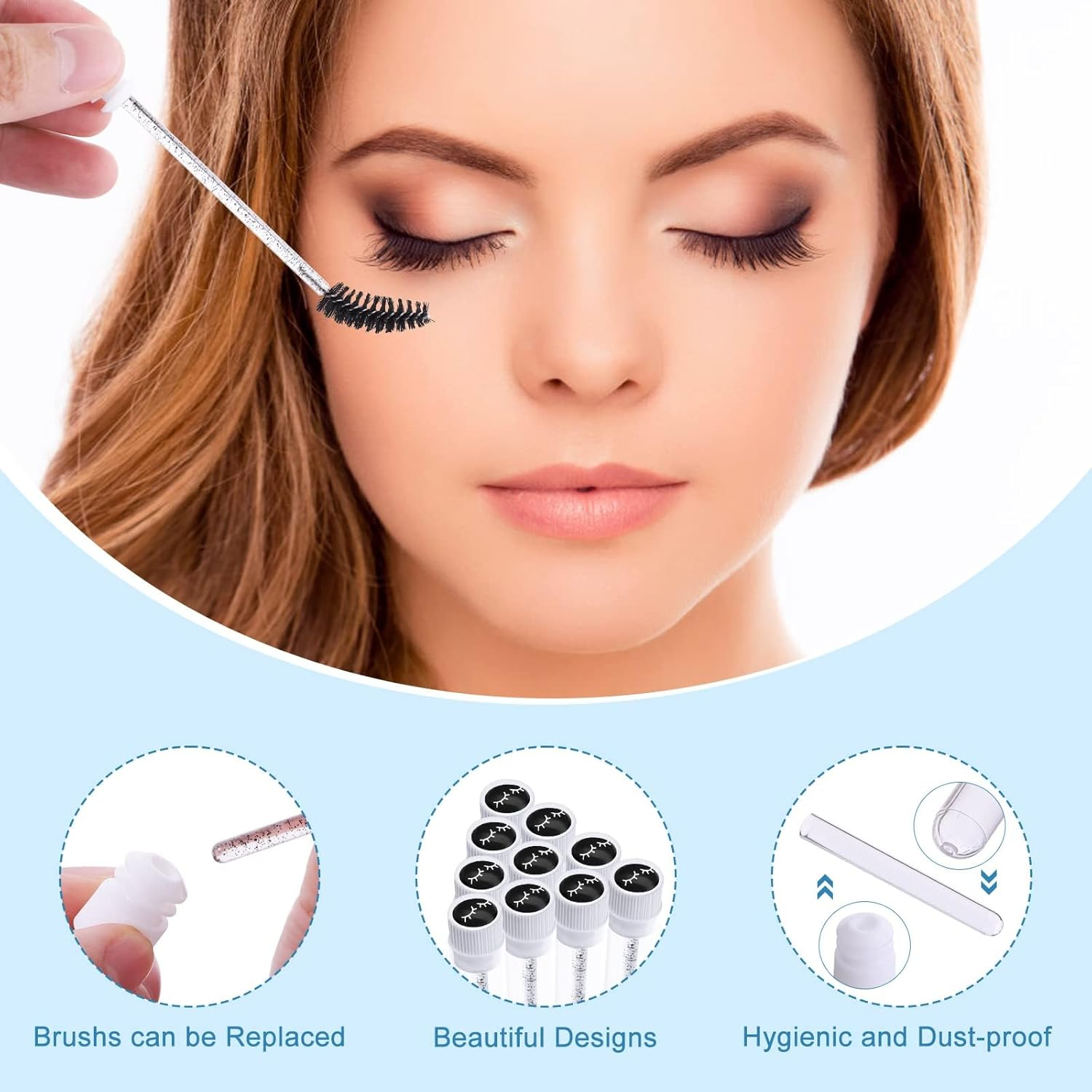 PAOFUFUI 40 Pcs Lash Shampoo Bottle Brushes & Dispensers Set, 10 Pcs Lash Brushes, Tubes & Aftercare Bag for Clients, Women (Black) image number 2