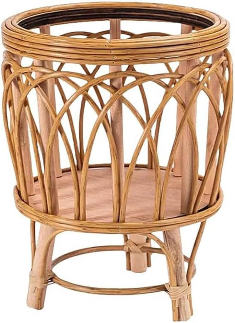 Handwoven Rattan Plant Stand, Boho Indoor Flower Pot Holder Basket, Wooden Floorstanding Planter Rack for Living Room, Balcony, Patio, Home Gardening & Decorative Displays image number 2