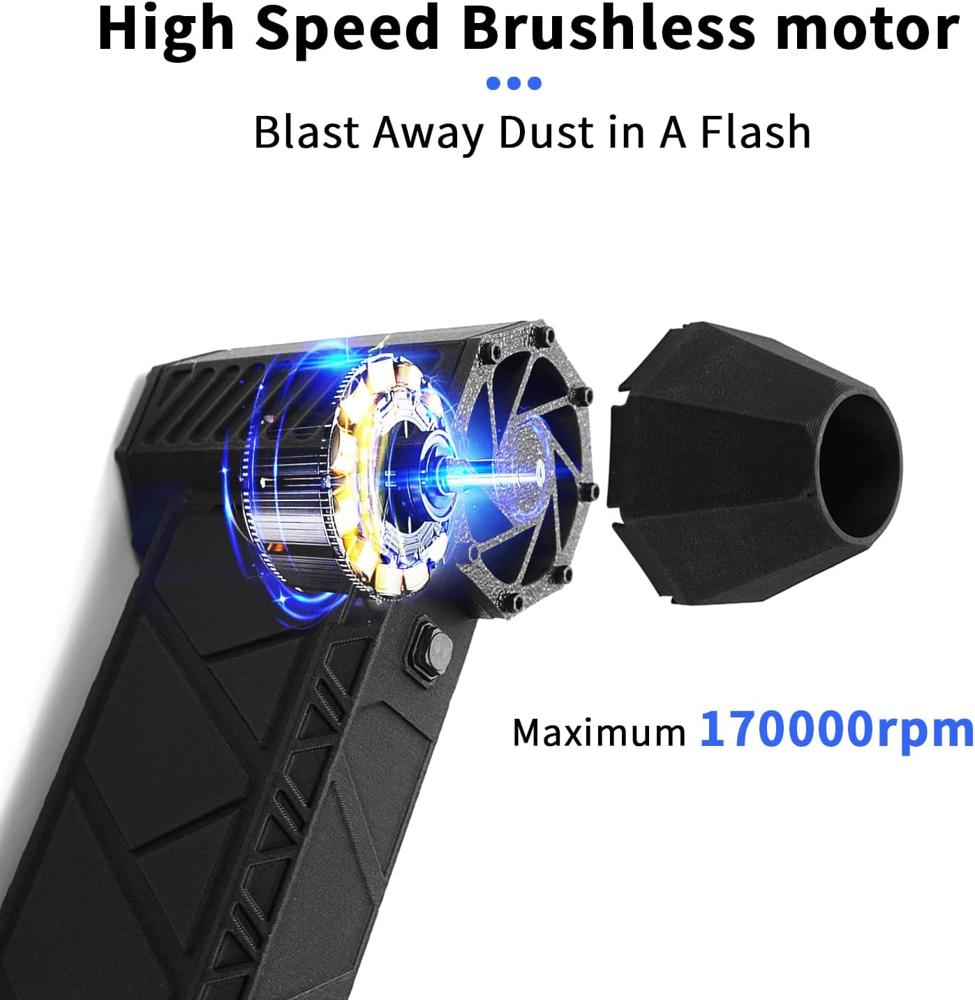 QUMOX Powerful Electric Air Duster - High-Speed 170000RPM, Adjustable Air Flow Levels, Replace Compressed Air Can Rechargeable Air Blower for Cleaning Computer Keyboards, Outdoor Use, Cars, and Home image number 6