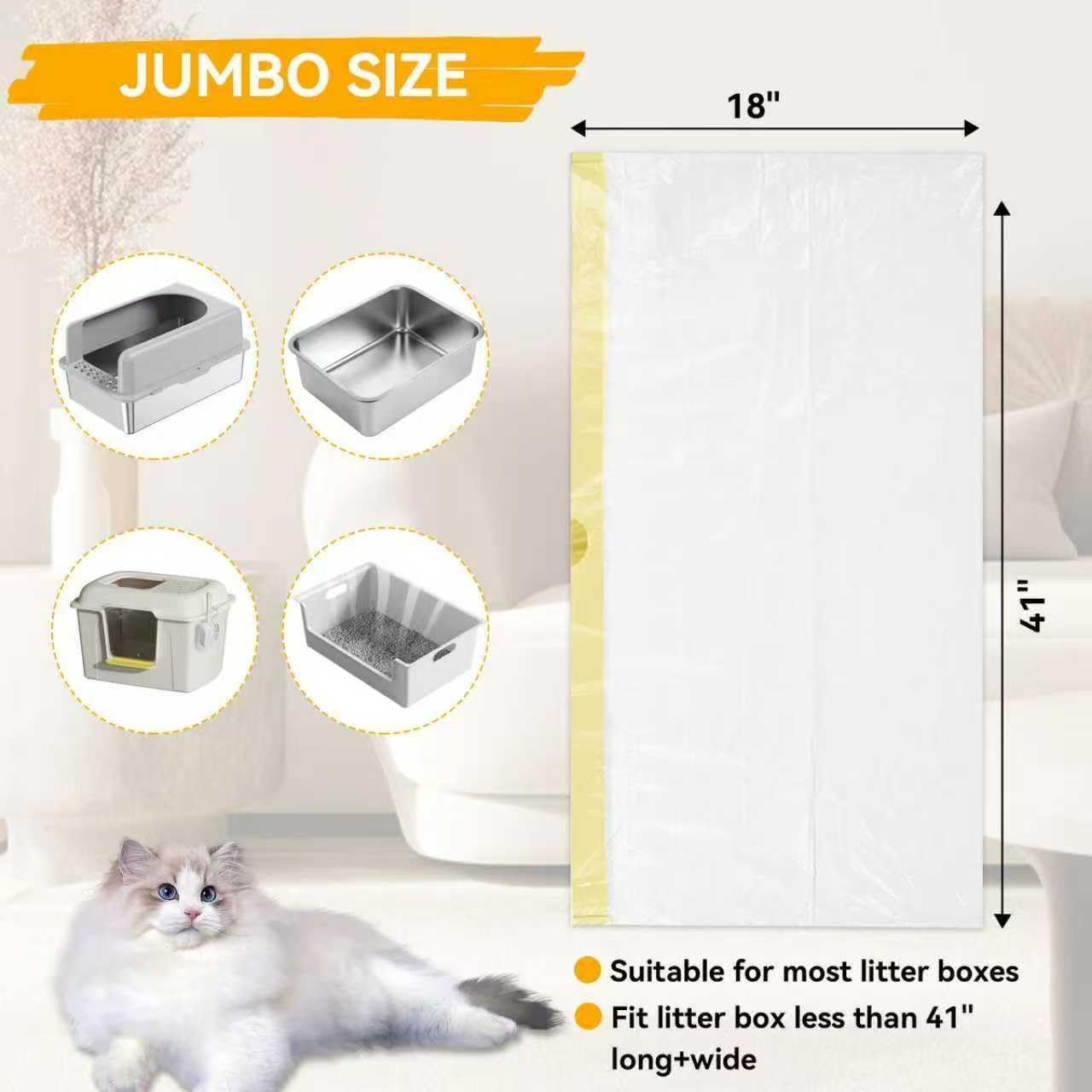 30 Pack Jumbo Cat Litter Box Liners 41" X 18" Heavy Duty Cats Litter Bags Extra Thick Litter Pan Liners Extra Large Cat Box Liners with Drawstring Disposable Strong Plastic Pet Kitty Litter Bags image number 4