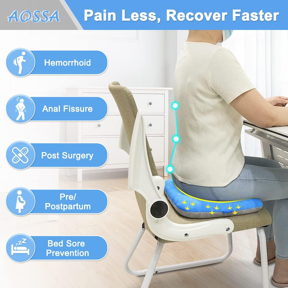 Donut Pillow Hemorrhoid Postpartum Pregnancy Doughnut Pillow for Bed Sores Piercing Donut Seat Cushions Head Hip Ear Piercing Sciatica Post Surgery Chair Seat Pads (Blue/Grey) image number 4