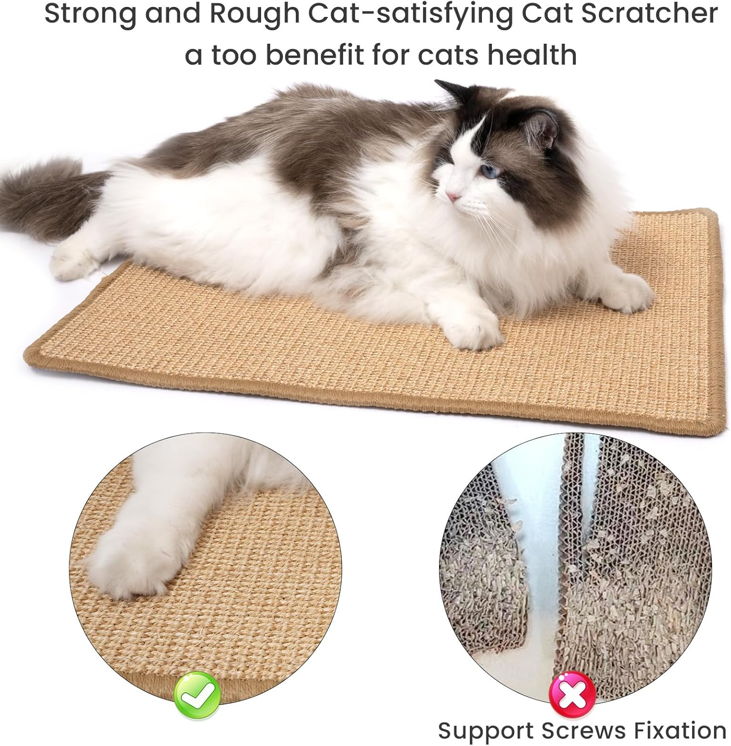 DKTIE Cat Scratcher Mat JMD2306 - Natural Sisal Material, Thick and Durable Anti-Slip, Protects Carpet, Sofa, Wall, Furniture (M - 15.7'' X 23.6'' - Multi-Colored) image number 2