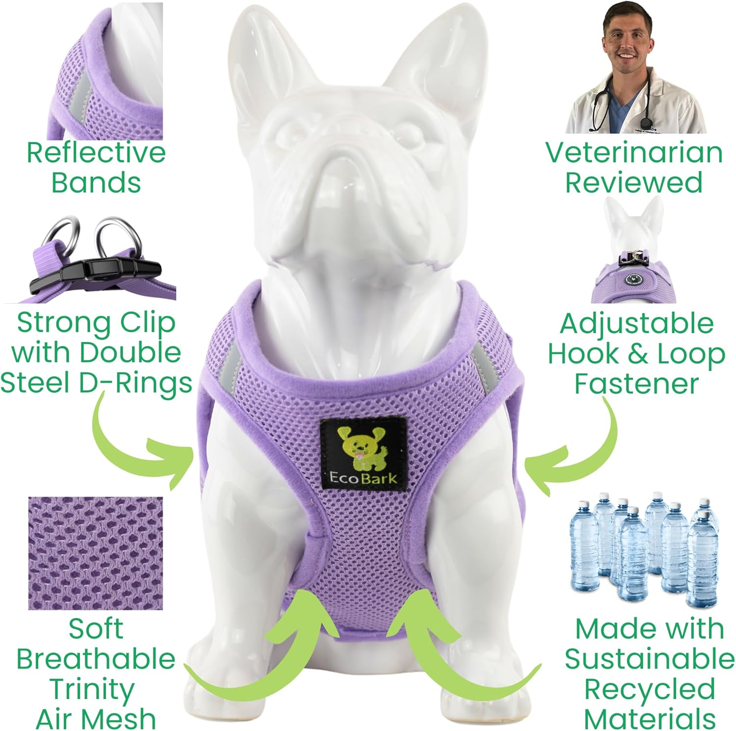 Ecobark Dog Harness - Teacup Dog Harness for XXXS, XXS, XS and Small Dogs - Step in Mesh No Pull Mini Body Vest Halter - Puppy Harness - Toy Breed Dog Harness Vest under 5 Pounds Lbs (XXXS, Lavender) image number 5