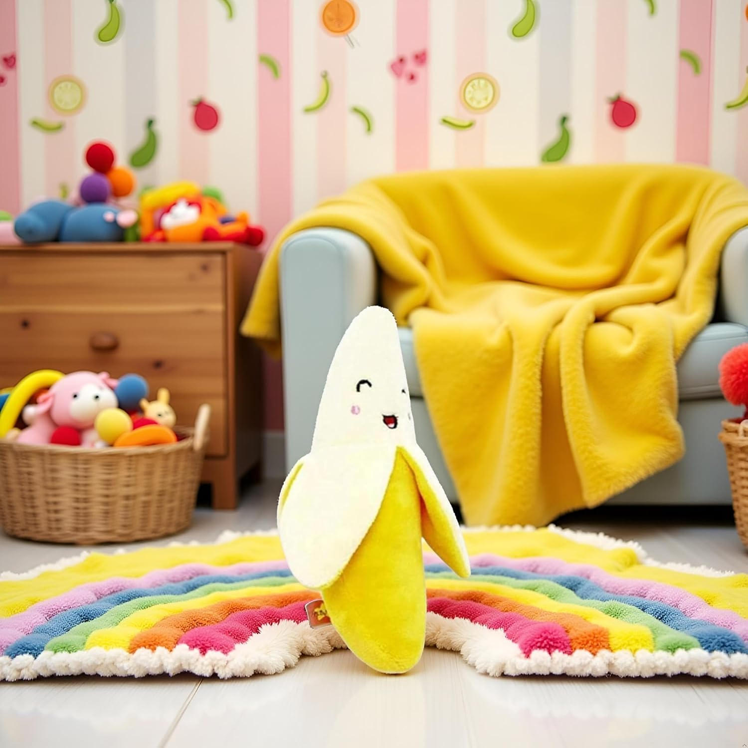 Wyjuan 1Pc Yellow Puppy Squeaky Plush Toys Cute Banana-Style Plush Dog Toys Funny Chew for Small Animals Toy Chews Useful and Nice Dog Squeak Toys image number 4