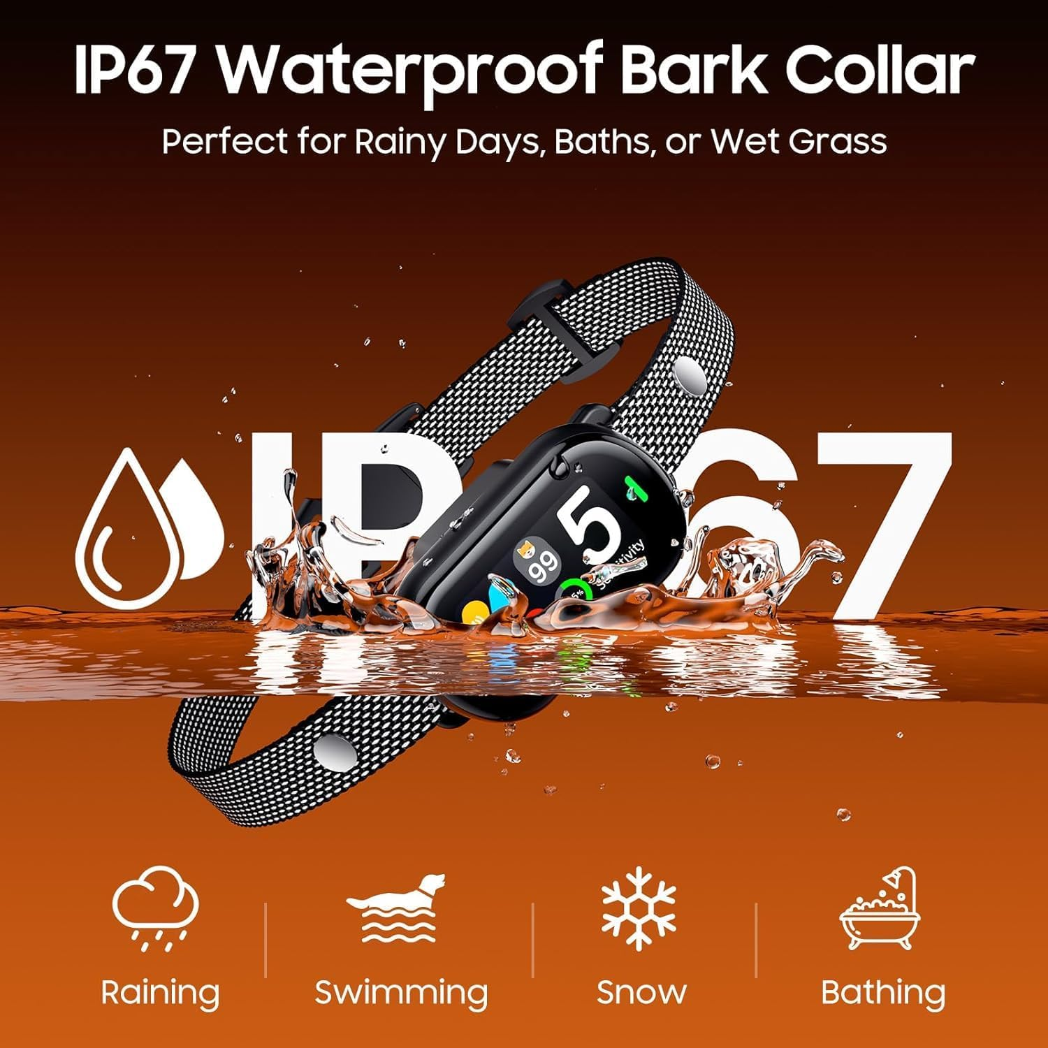 SBERAY Dog Barking Collar, Automatic Bark Collar with Beep, Vibration, 5 Sensitivity Levels, Bark Counter, Waterproof anti Shock Bark Collar for Small Medium Large Dogs 3.6-55Kg image number 4