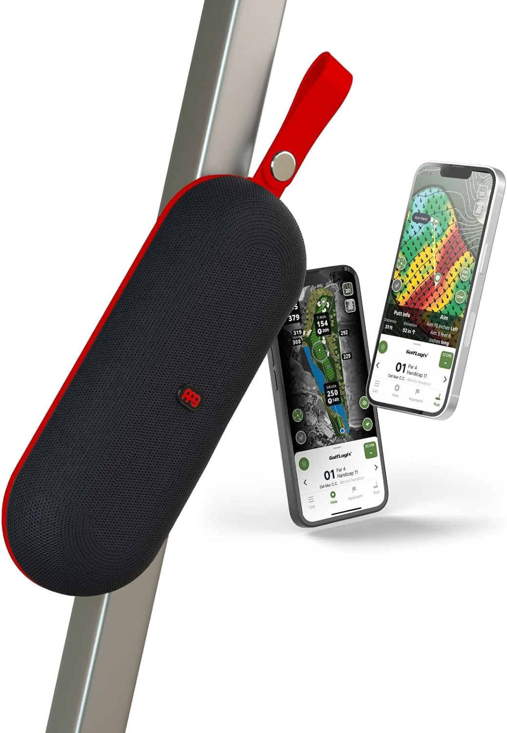 PPG All-In-One Golf Speaker with GPS Powered by Golf Logix &ndash; 40K+ Courses, 3D Mapping, Stereo Sound, Magnet Mount, IPX7 Waterproof, USB-C Rechargeable, Long Battery, Red image number 2