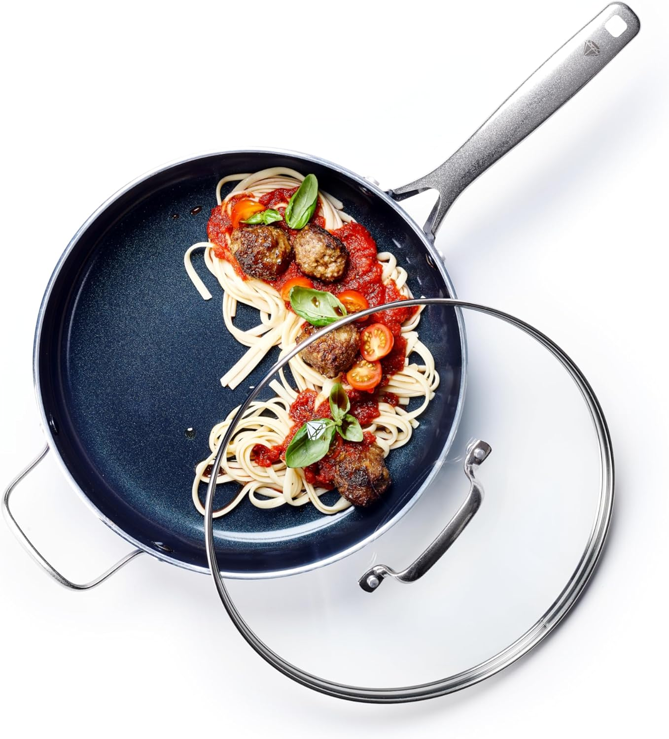 Blue Diamond Cookware Diamond Infused Ceramic Nonstick 28Cm Skillet with Helper Handle and Lid, Pfas-Free, Dishwasher Safe, Oven Safe, Blue