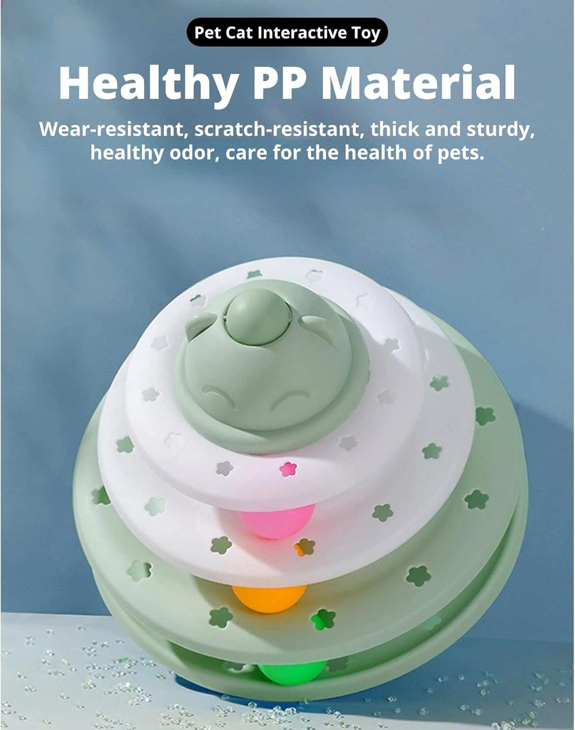 Cuifati Cat Roller Ball Toy, 3 Tracks Plastic Cat Turntable Toy, Kitten Tower Toy with 3 Colourful Balls, for Multiple Indoor Cats image number 5