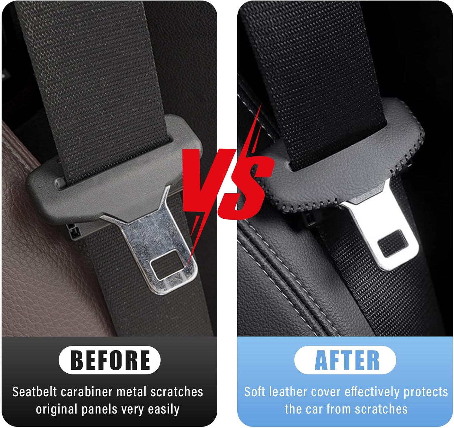 Augeny 2PCS Seat Belt Buckle Cover, Anti-Scratch Leather Car Seat Belt Silencer Clip Holster, Auto Seat Belt Buckle Protector, Universal Interior Decor Accessories for Most Vehicles (Black) image number 3