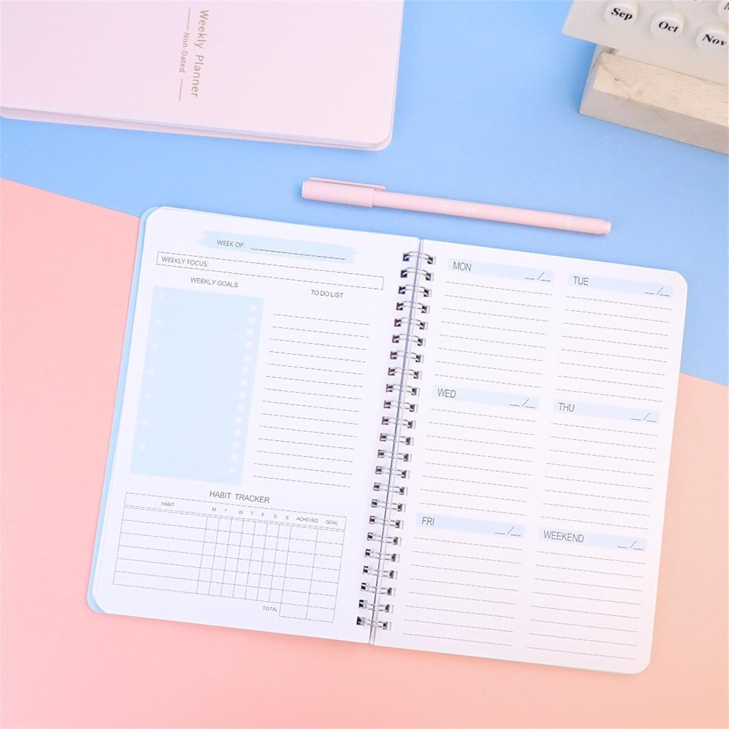 MEZOKUCEL Weekly Planner Notebook 52 Weeks Undated for Students, Work & Fitness A5 Productivity Organizer with To-Do Lists & Checklists 52 Pages for Time Management & Goal Tracking (Blue) image number 3