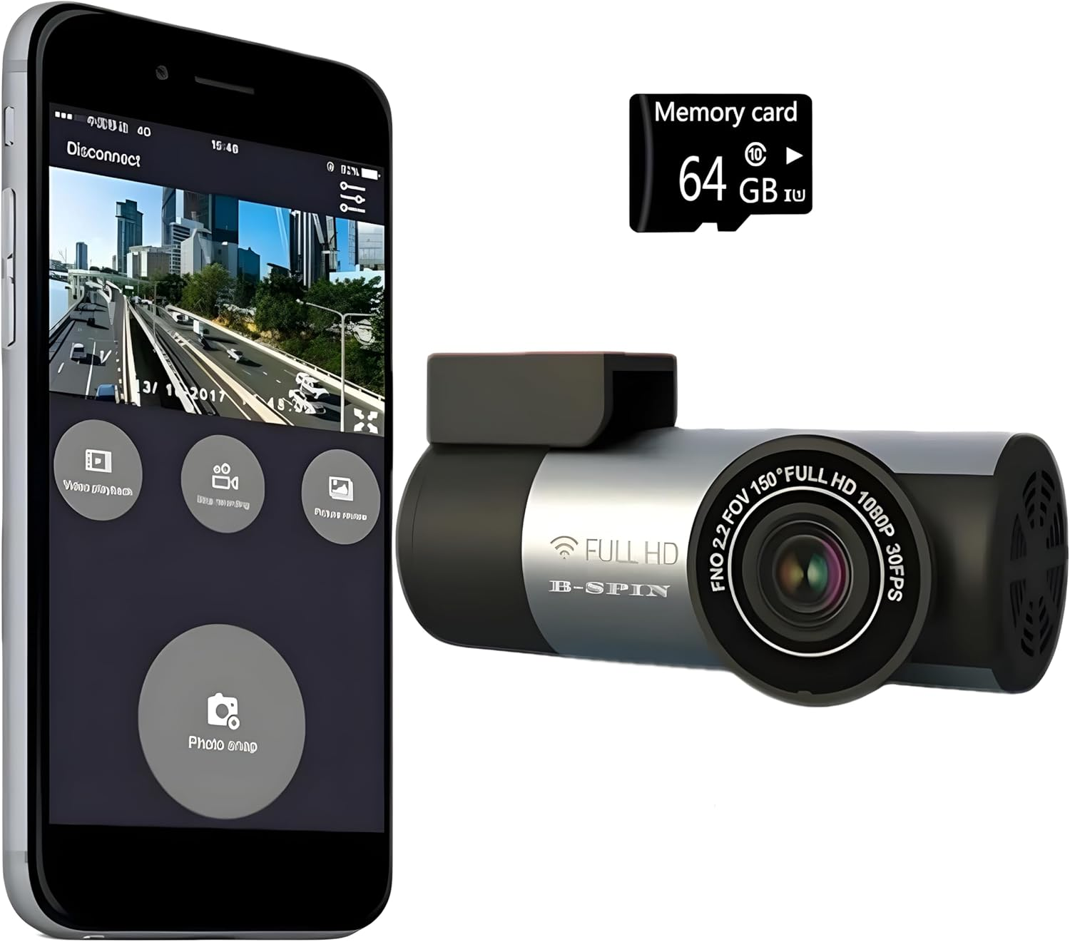 Dash Cam 1080 P Ultra HD Car DVR Front Camera with Built-In Wifi & GPS (150 Degree Wide) with 64 GB High Speed SD Card Free (Maximum Support 128 GB) 24 Hour Monitoring/Night Vision/G-Sensor image number 3