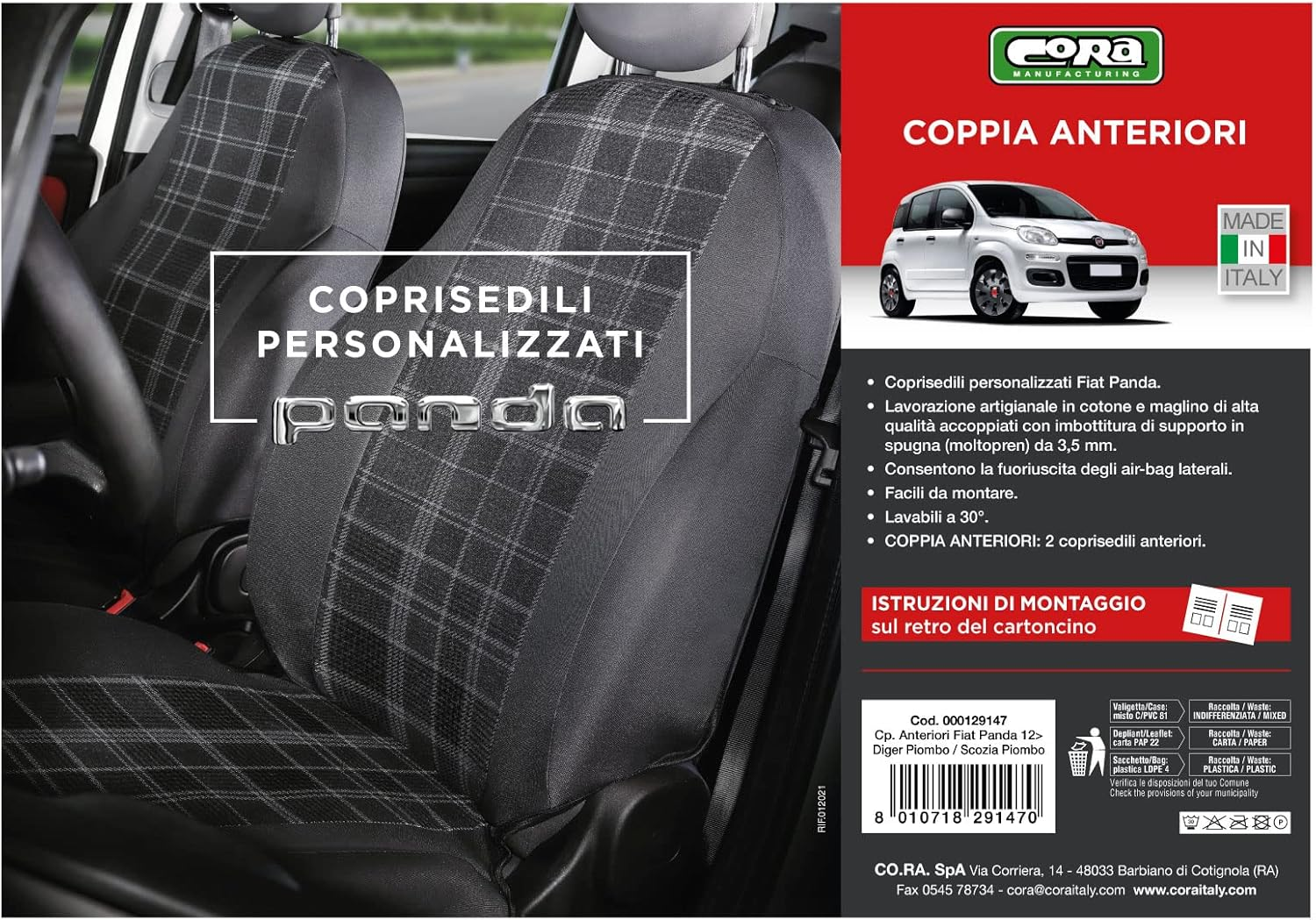 Cora 000129147 Custom Front Seat Covers Fiat Panda 2012, Scotland Lead image number 3
