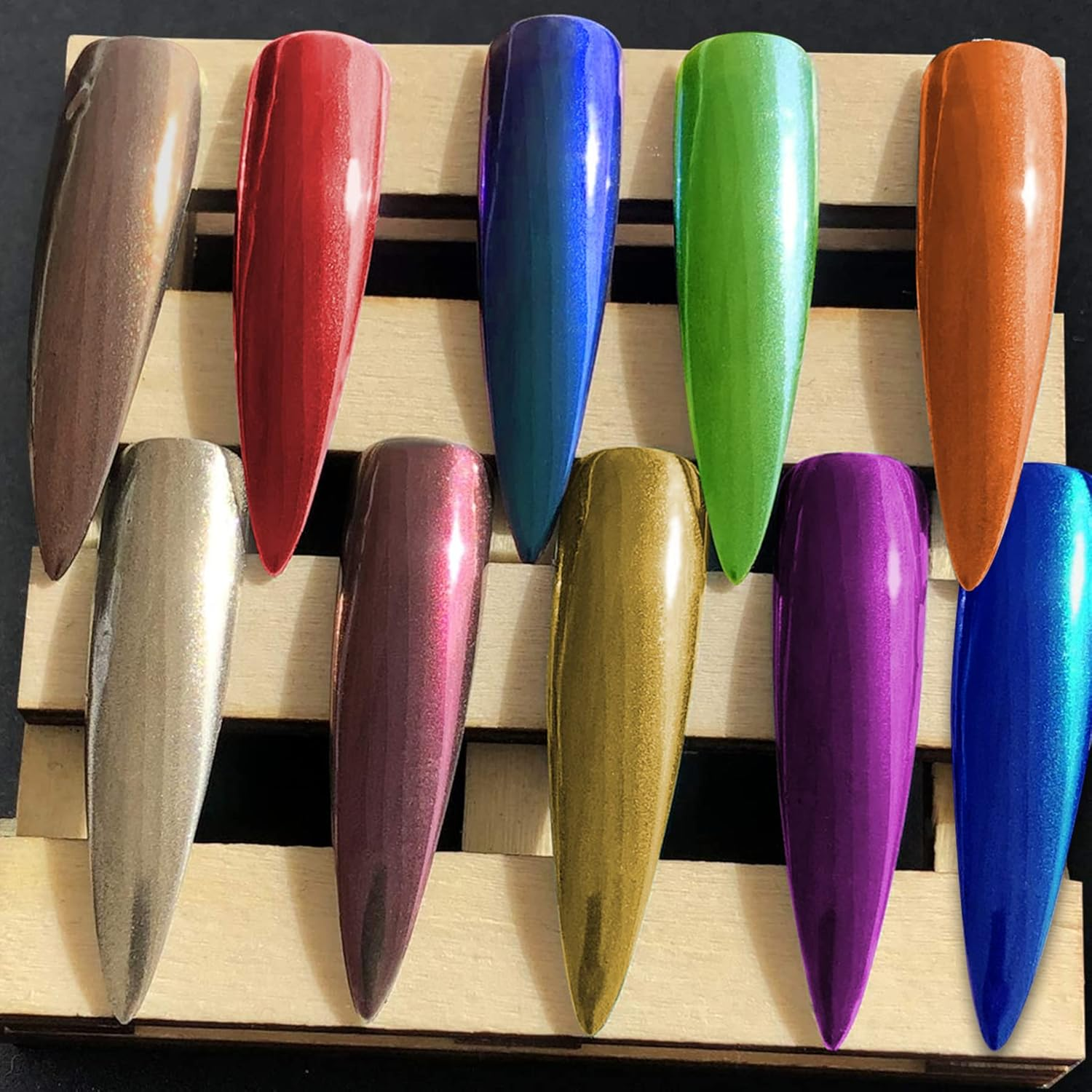 Duufin 22 Colours Nails Chrome Powder Set Chrome Glitter Powder Holographic Nail Powder Chameleon Powder Aurora Chrome Nail Powder Shiny Candy Powder with 22 Pieces Eyeshadow Pens for Nail Art image number 3