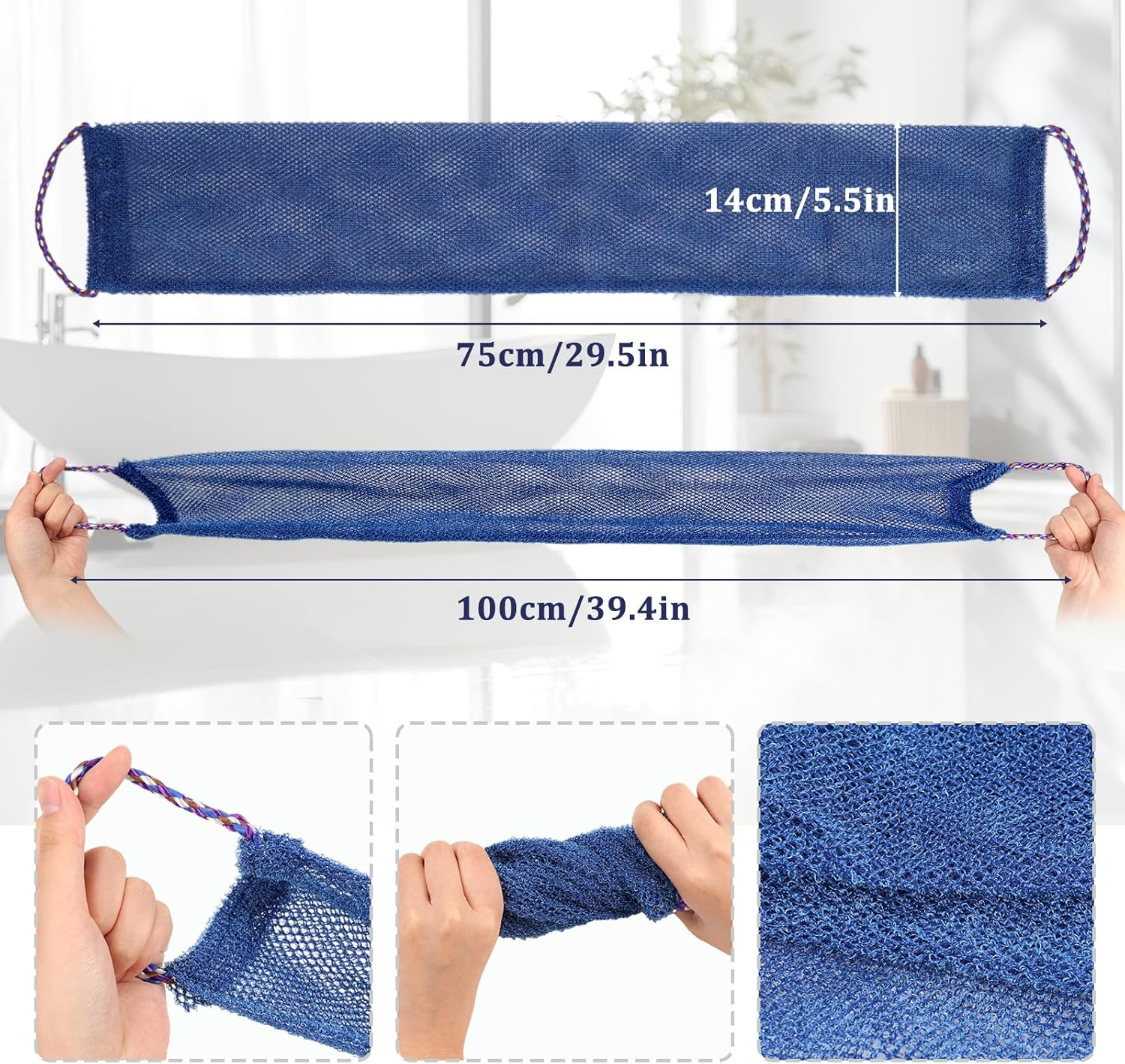 Viiotu 2025 Upgraded 2 PCS African Net Sponge - Authentic Exfoliating Body Scrubber with Stretchable Nylon Mesh, Durable Hygienic Shower Back Scrubber for Men & Women (Blue+Purple) - Blue+Purple image number 3
