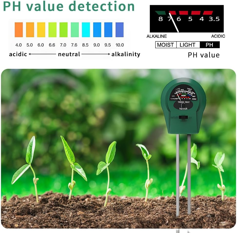 QUMOX Soil PH Meter, 3-In-1 Soil Moisture/Light/Ph Tester Gardening Tool Kits for Plant Care, Great for Garden, Lawn, Farm, Indoor & Outdoor Use (Green) image number 5