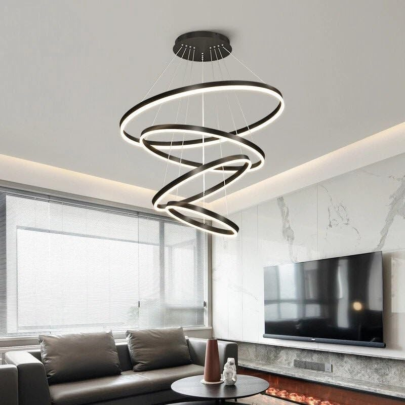 BAMDECOR Modern LED Chandelier, Dimmable Pendant Light with Remote Control Rings round Ceiling Lighting Fixture 3 Color Temperatures Contemporary Chandeliers (4 Rings-Black) image number 3