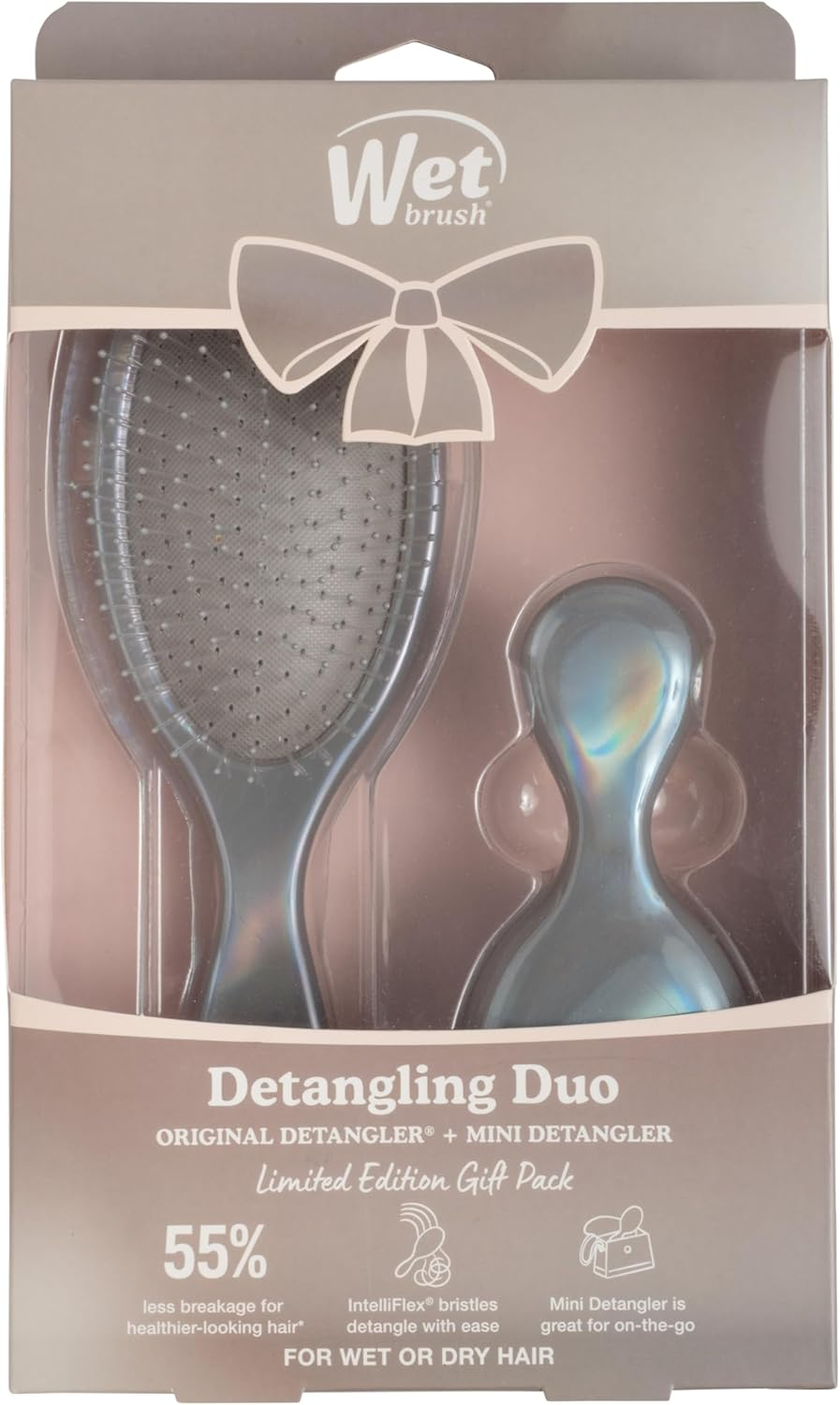 Wet Brush Original Detangler & Mini Duo Hair Brush Kit, Cream (Iridescence Icon) - Ultra-Soft Intelliflex Bristles - Detangling Brush Glides through Tangles for All Hair Types (Wet Dry & Damaged)