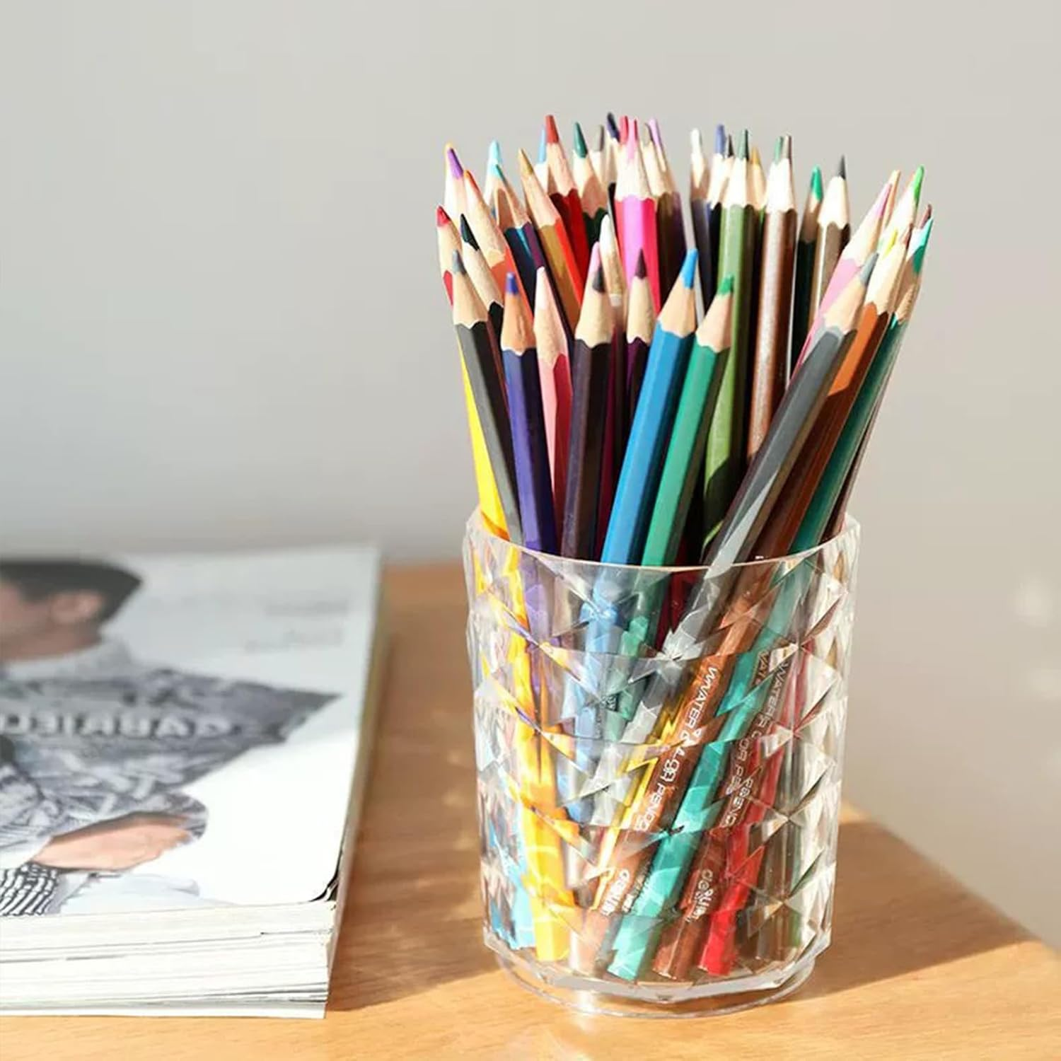 Makeup Brush Storage Bucket | Cosmetic Brush Organizer Cup,Light Luxury Style Exquisite Texture and Transparent Holder for Dressing Table Puchen image number 2