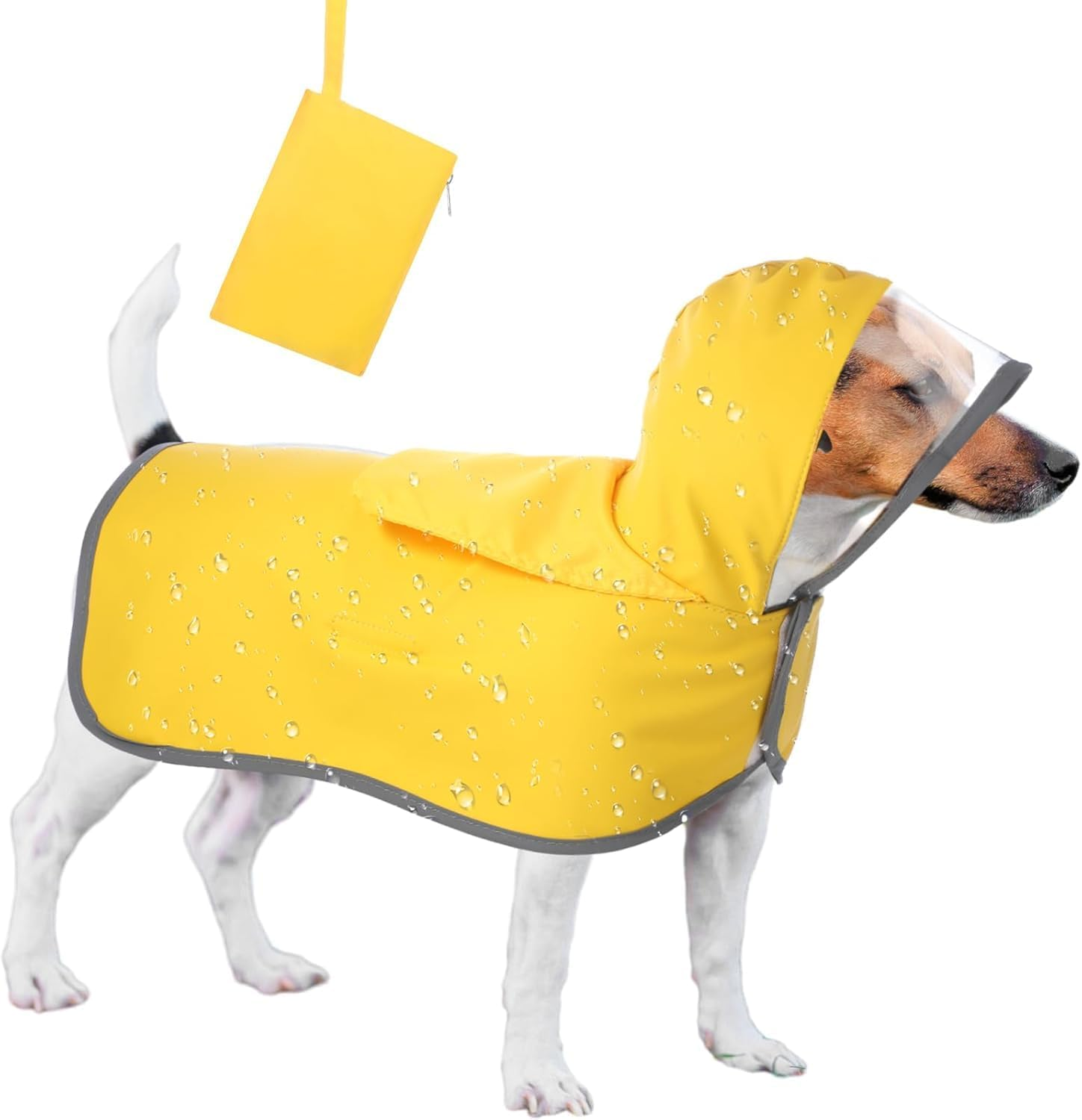 Adjustable Waterproof Dog Raincoat Slicker Poncho for Small and Medium Dogs Puppies, with Transparent Hooded Double Layer, with Reflective Edges and Foldable Storage Bag (Yellow, M) image number 3