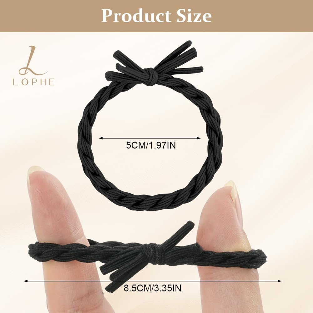 LOPHE Hair Bobbles, Pack of 4 Ponytail Holders Braided Hair Ties, Woven Ponytail Holders, Soft for Thick Hair and Curly Hair, Pull or Damage, Black image number 5